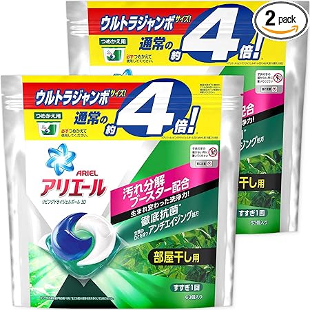 Amazon Co Jp まとめ買い アリエール 洗濯洗剤 部屋干し用 リビングドライ ジェルボール 3d 詰め替え ウルトラジャンボ 63個 2個 ドラッグストア