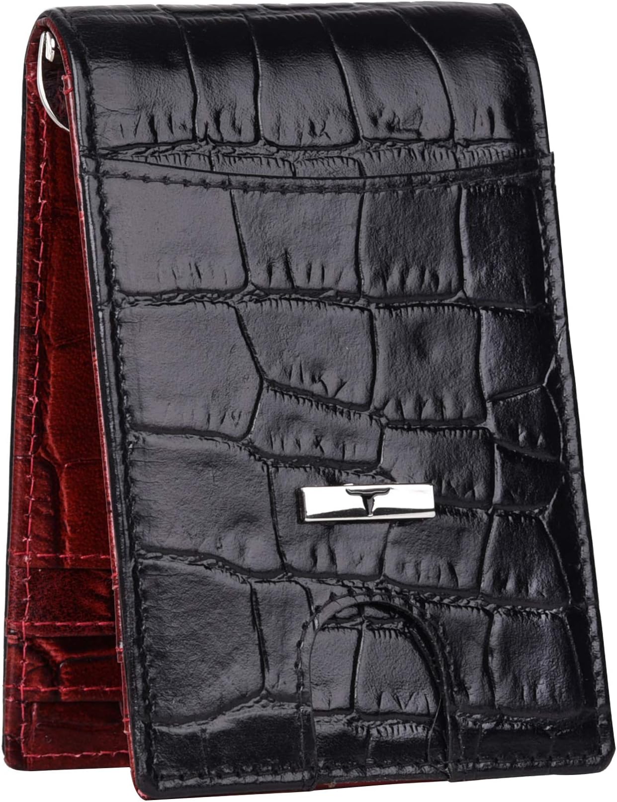 Eddy RFID Blocking Printed Black/Dark Red Money Clip Leather Wallet for Men, Black/Dark Red, RFID