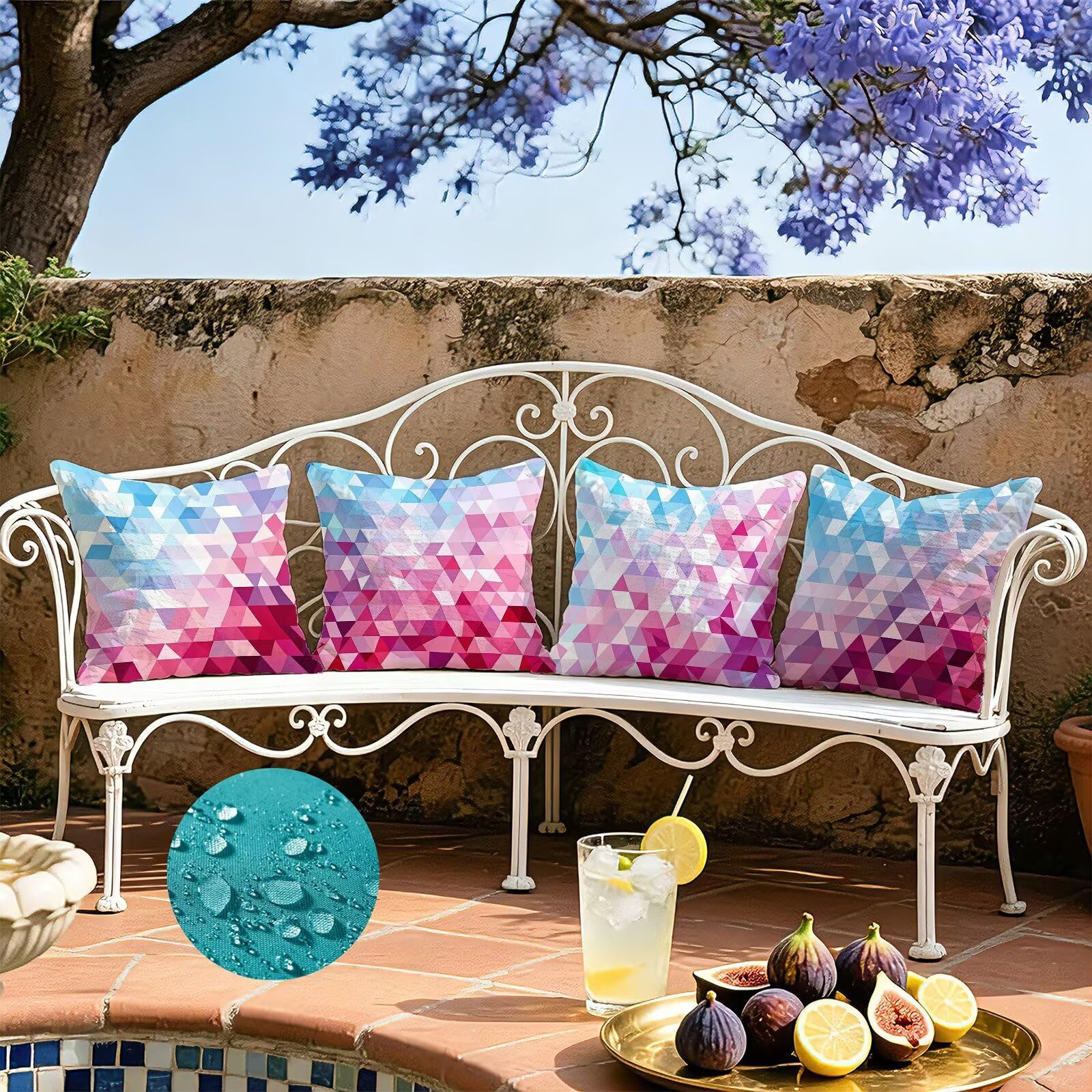 Rosa Federe Cuscini Divano 50x50cm, Cuscini da Esterno Set de 4, Cod-151 | Velour Copricuscini Decorativi Letto Arredo, per Letto, Soggiorno, Giardino, Esterno, Casa Decorazione Set di 4 Geometria