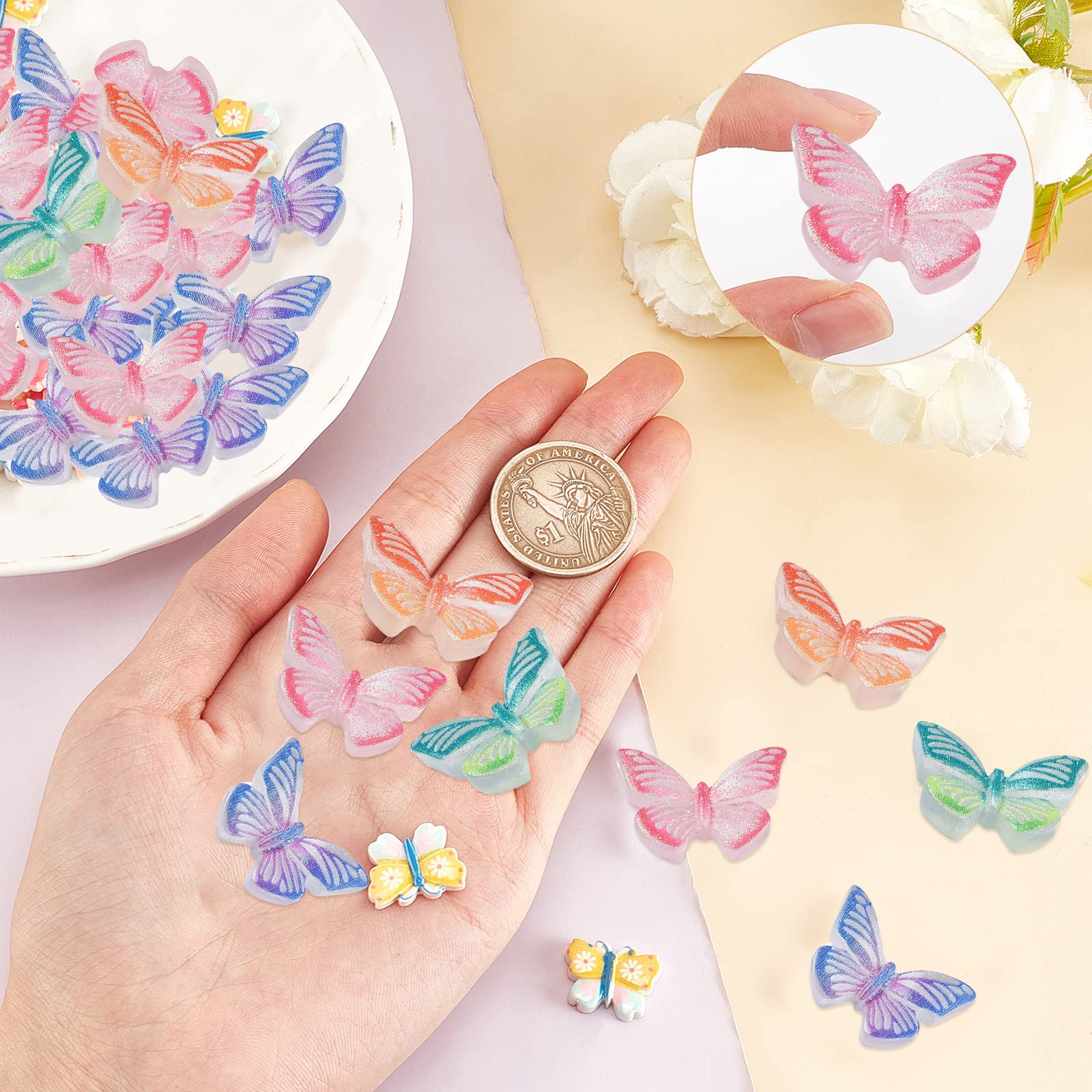 SUNNYCLUE 96 Pezzi Charms Farfalla In Resina - 16 Colori, 3D Mini Flatback Per Unghie, Gioielli E Artigianato - 2