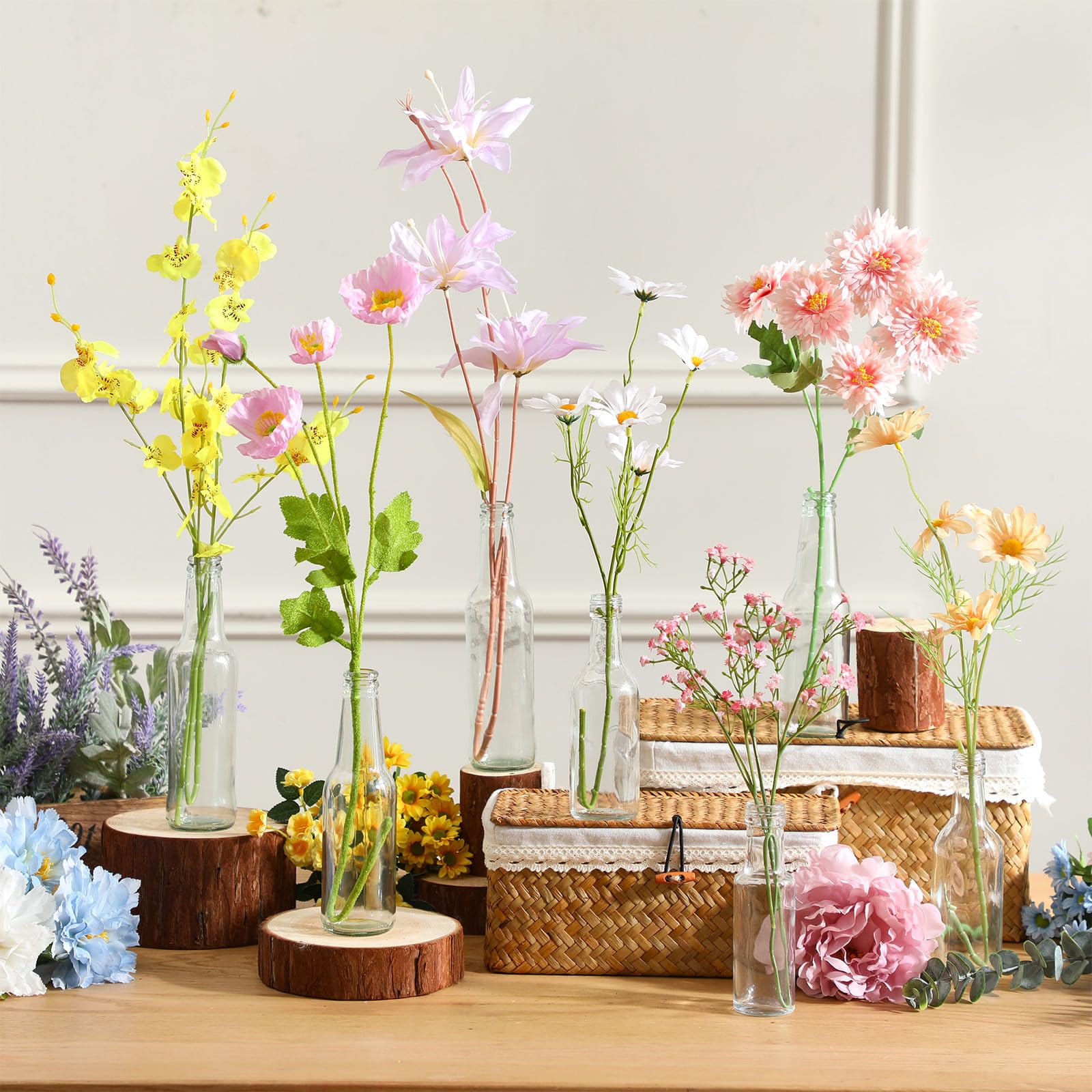 Photo 1 of Solsew 8 Sets Artificial Wildflowers Table Centerpiece with Vases Spring Summer Colorful Wildflower Centerpieces Silk Flower Arrangement for Wedding Baby Shower Table Centerpieces Party Decoration