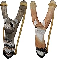 Vista 1 de Juego de tirachinas de animales de madera tallada a mano Paquete de 2 (Macache y Zorro)