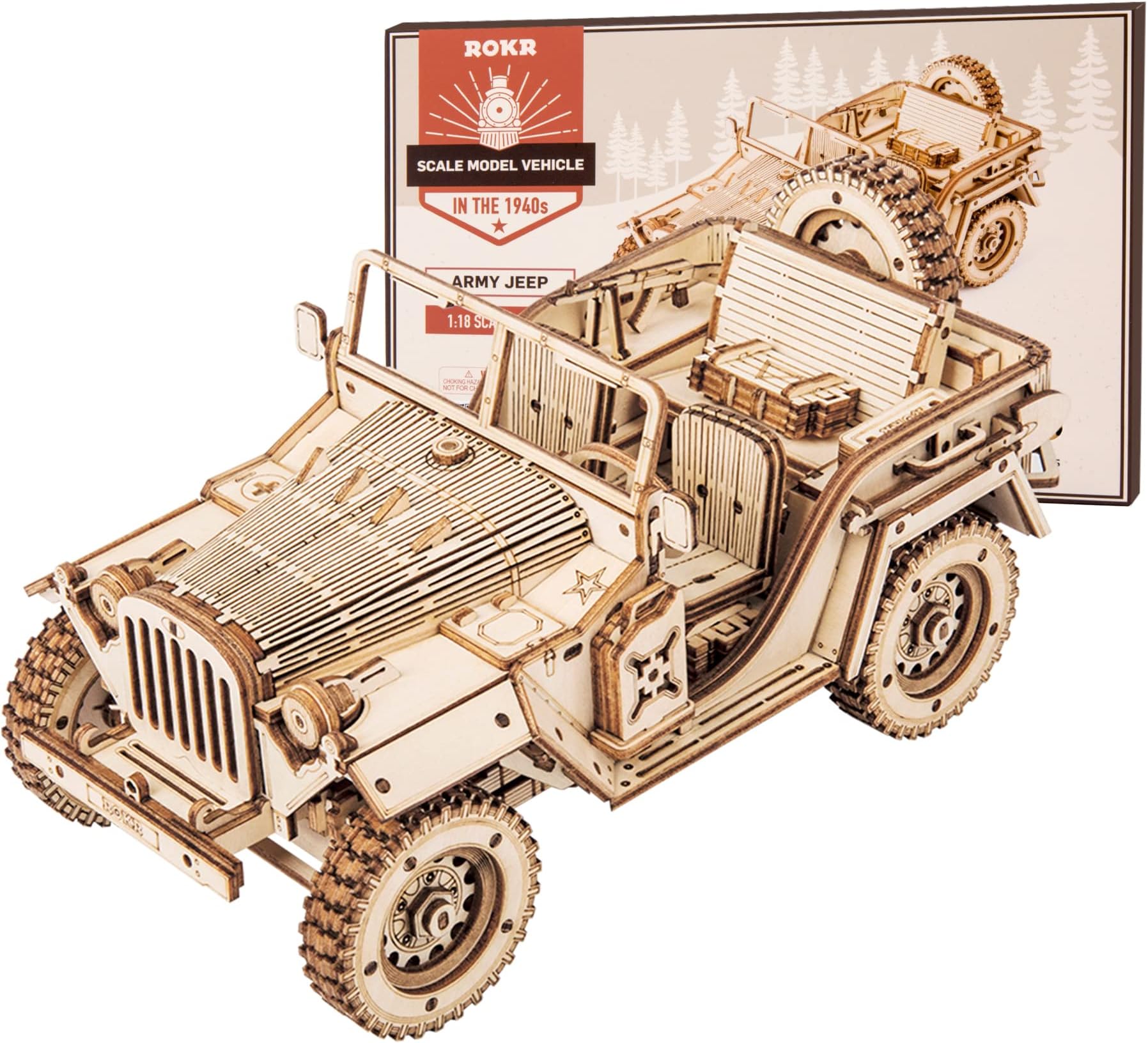 3D Wooden Puzzle for Adults-Mechanical Car Model Kits-Brain Teaser Puzzles-Vehicle Building Kits-Unique Gift for Kids on Birthday/Christmas Day(1:18 Scale)(MC701-Army Field Car)