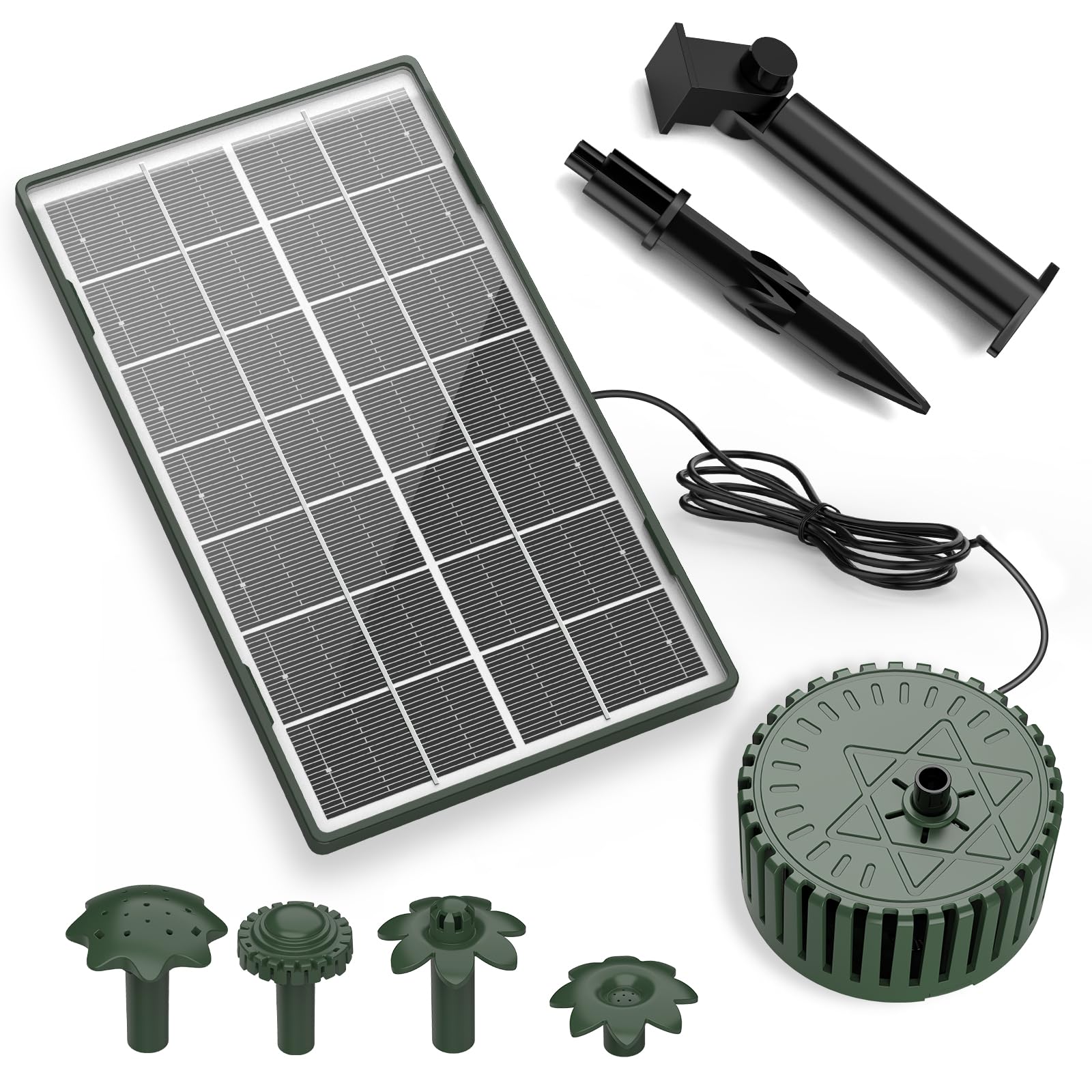 AISITIN Fontaine Solaire 3,5 W | Divers Effets de Pulvérisation, pour Bassin, Étang et Jardin, Câble de 3 m, Vert Foncé