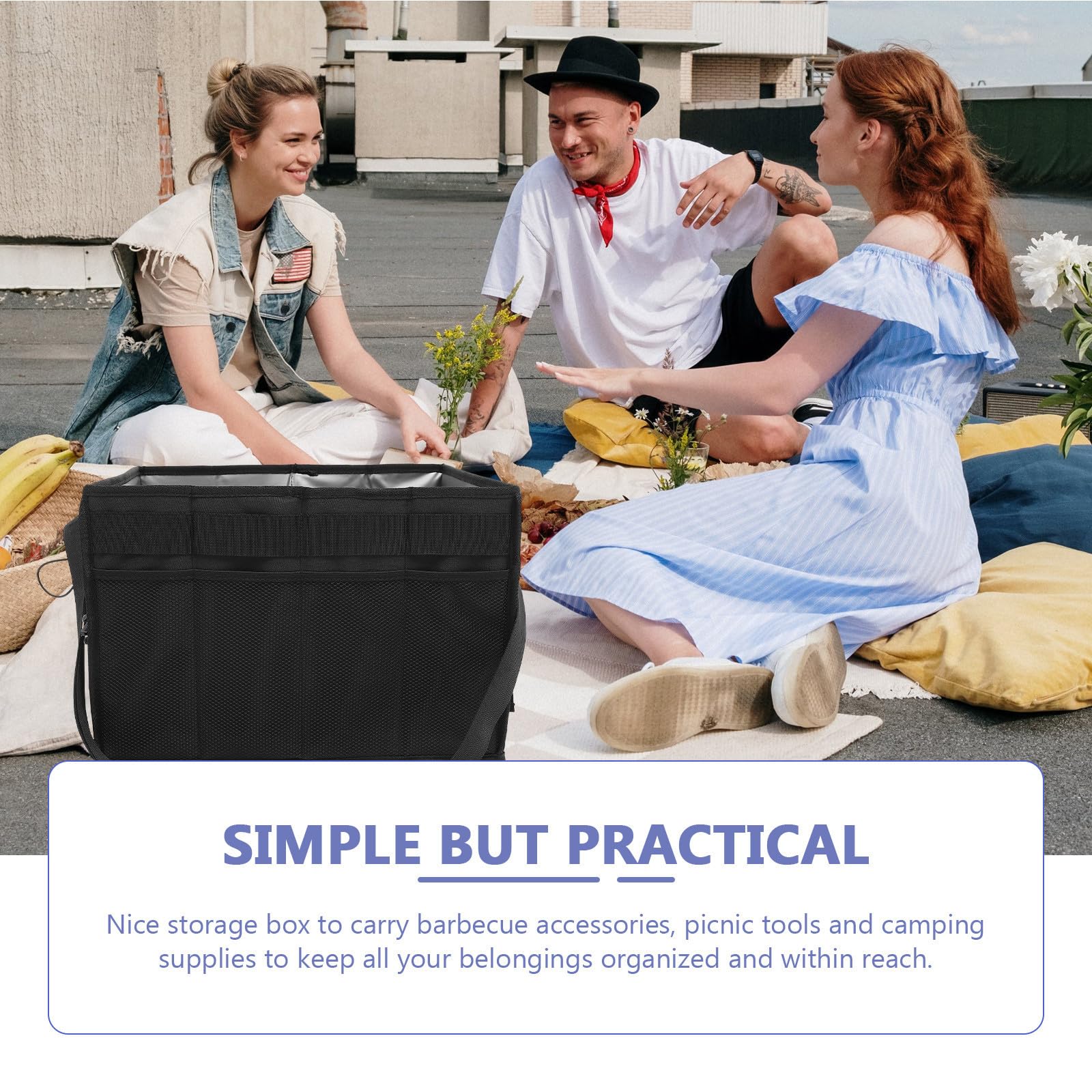MAGICLULU Organizer Scatola Porta Attrezzi per Barbecue Pieghevole Oxford Nero e Condimenti Contenitore Grande per Picnic e Cortili per Utensili da Griglia