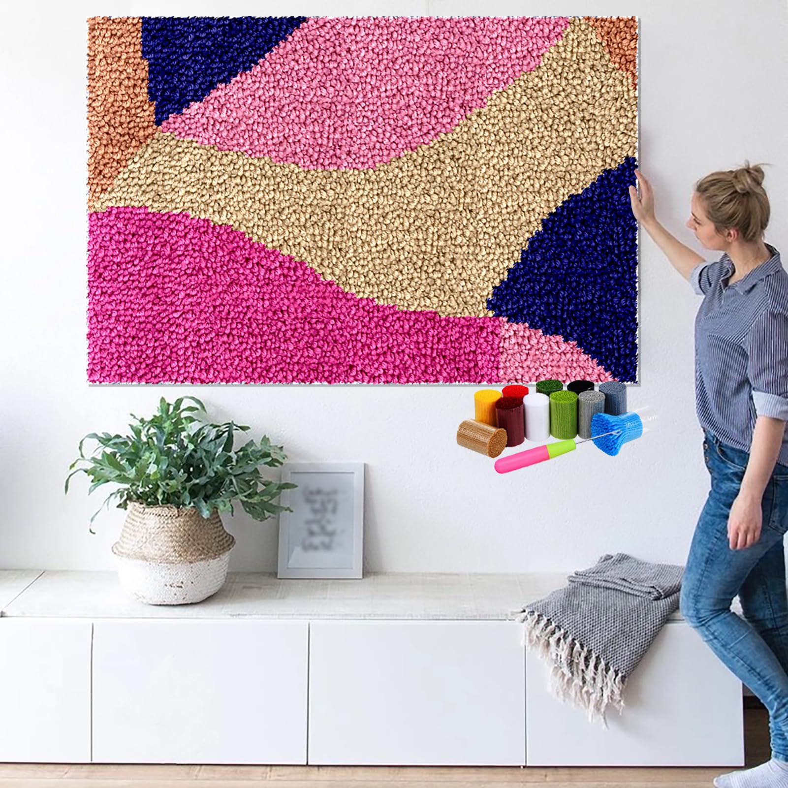 RxiBeFuw 130 x 150 cm, zestaw haczyków zatrzaskowych dla dorosłych, zestaw poduszek z haczykami na zatrzask, zestawy gobelinowe do dekoracji wnętrz, zestaw do robienia dywanów dla dorosłych, zestaw do