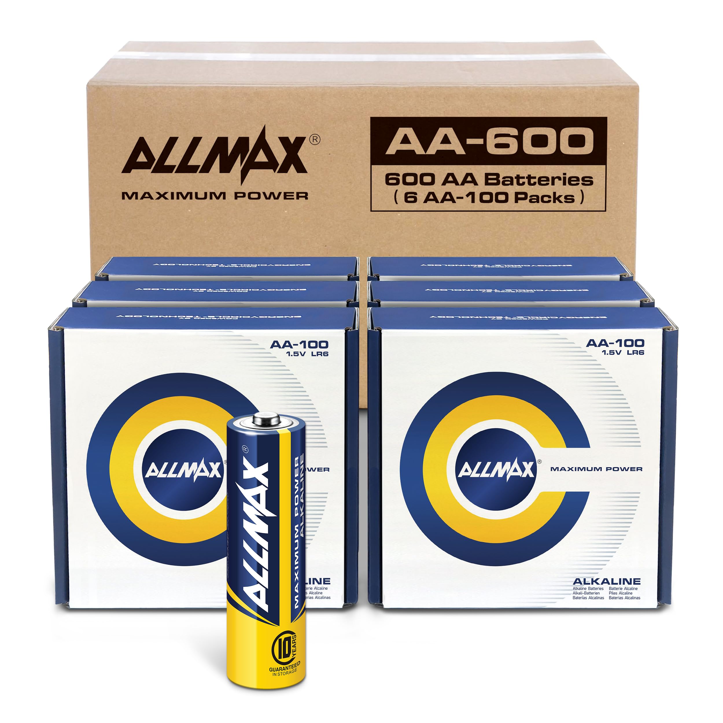 Allmax AA Mignon (LR6) Alkaline Batterien (600 Stück) – 1,5 V | 10 Jahre Haltbarkeit • Auslaufsicheres Design • Ultra-Langlebigkeit • Maximale Leistung