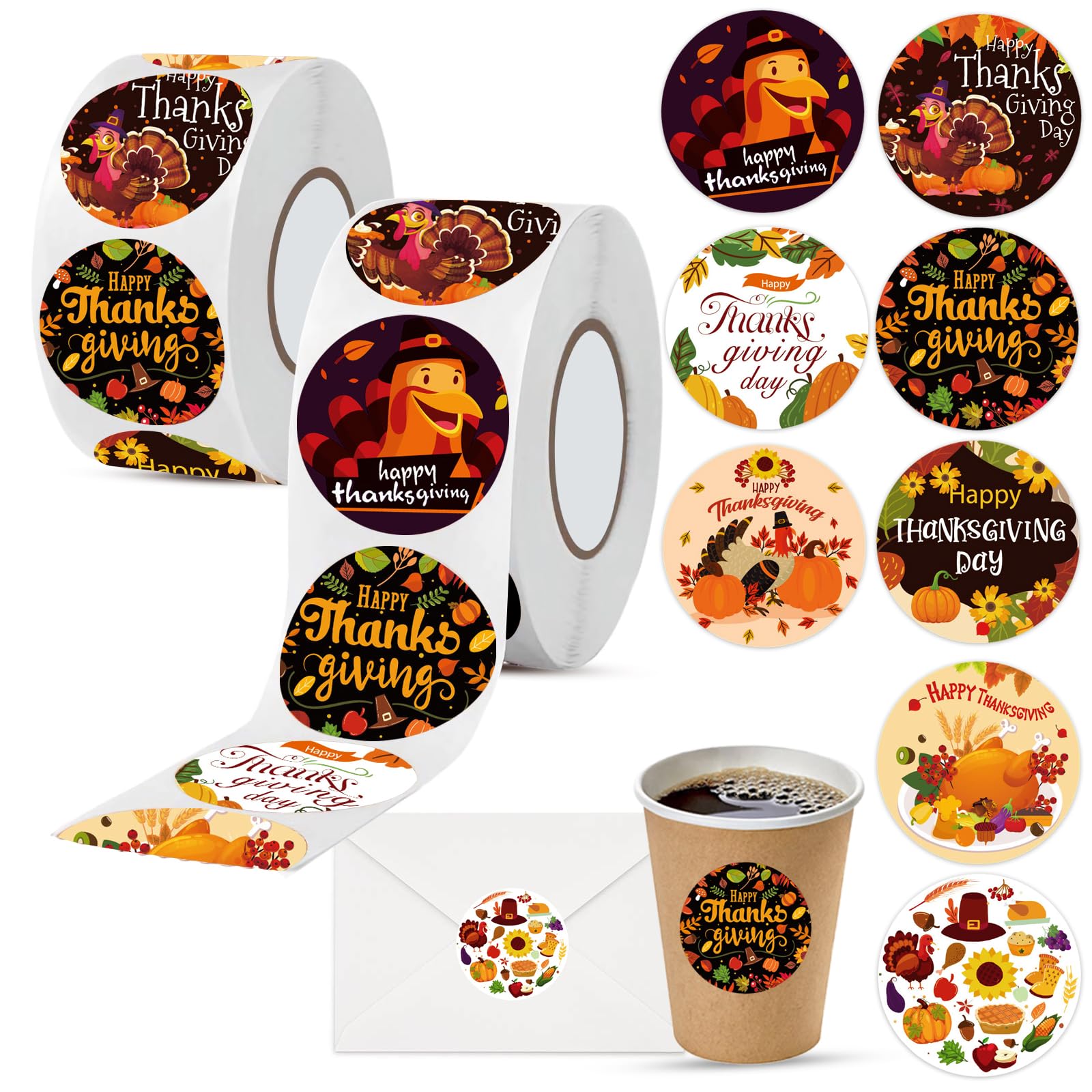 Autocollants Happy Thanksgiving avec motif citrouille et turquie