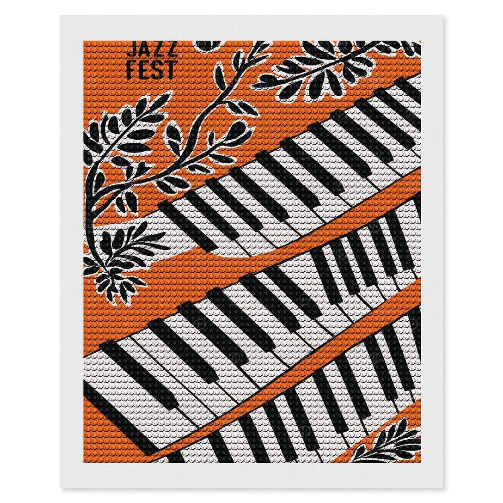 Junmoney Jazz Fest Orange Diamond Painting Set 16"x20", Stress Relief Craft, Easy to Enjoy, Vintage Style Decor, Festive Craft Gift