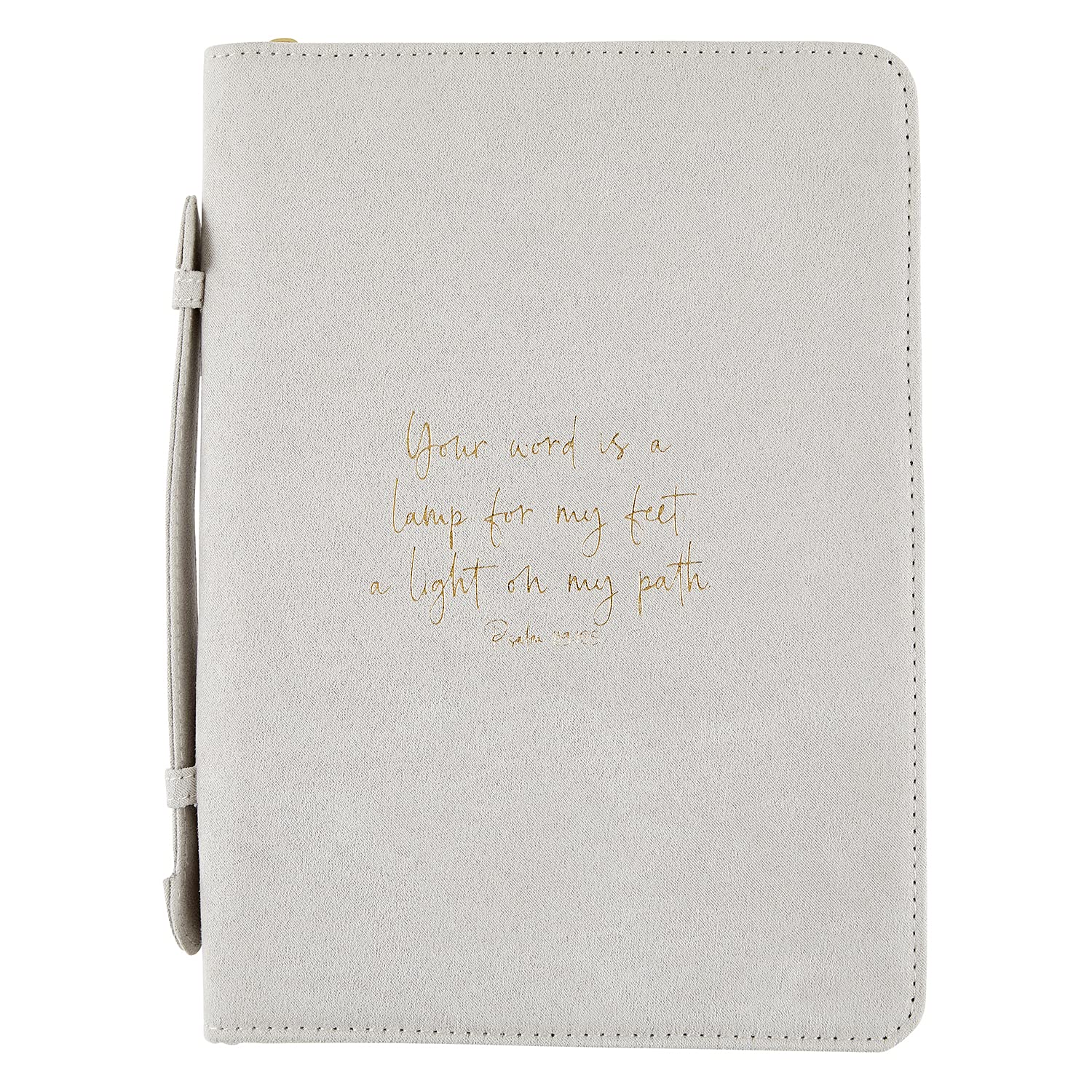 Creative Brands Faithworks - Suede Bible Cover with Carry Handle and Zipper Closure Simply Faith Collection, 6 x 9-Inch, Grey - Psalm 119:105