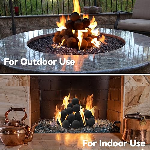 Miniatura 30 de Skyflame Juego de 6 bolas de fuego de cerámica, juego de 6 piedras redondas para fogatas o accesorios de chimeneas de interior y exterior, 5 Gris