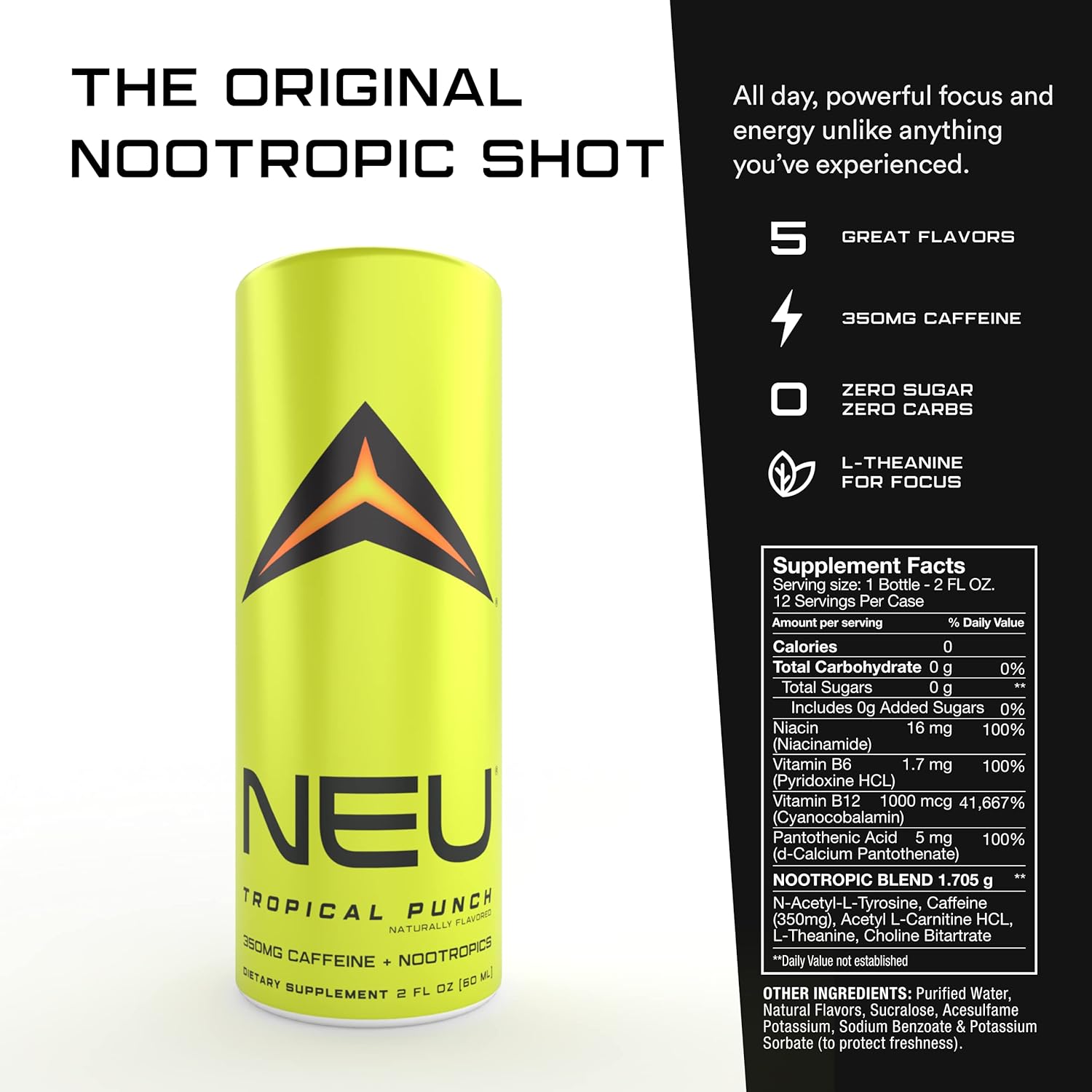 NEU Extra Strength Energy Shots, Pre Workout Energy Drinks Nootropics Brain Support Supplement, Zero Carb, Zero Calorie, Zero Sugar Free Coffee Alternative Keto Friendly, Arctic Blueberry 2 Fl Oz : Health & Household