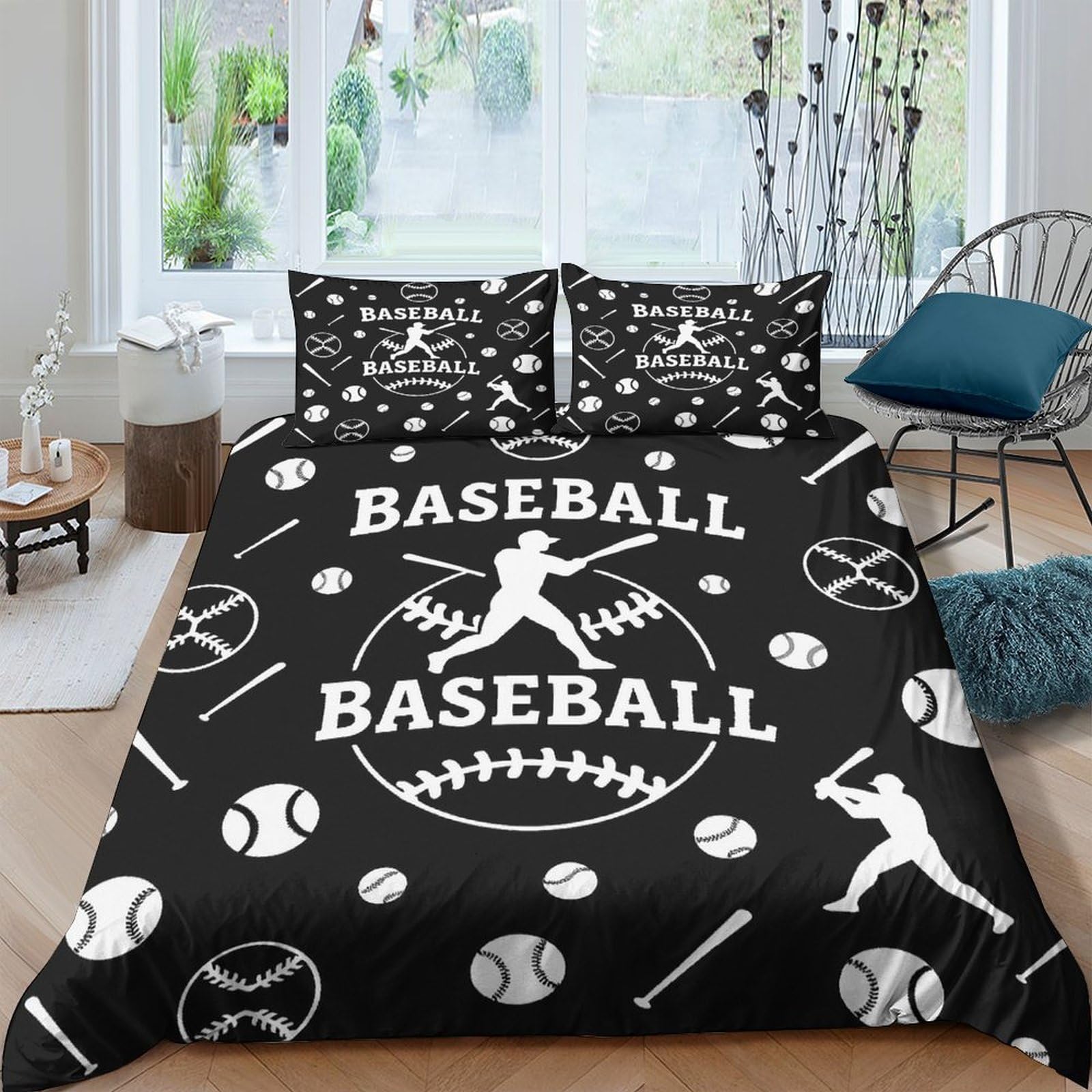 Ctjqhvkz Style-3 3D Printed Baseball Player Fitted Sheet Microfiber Soft Black Sports Ball Bed Cover For Bedroom Guest Room Decor Single（135X200cm）