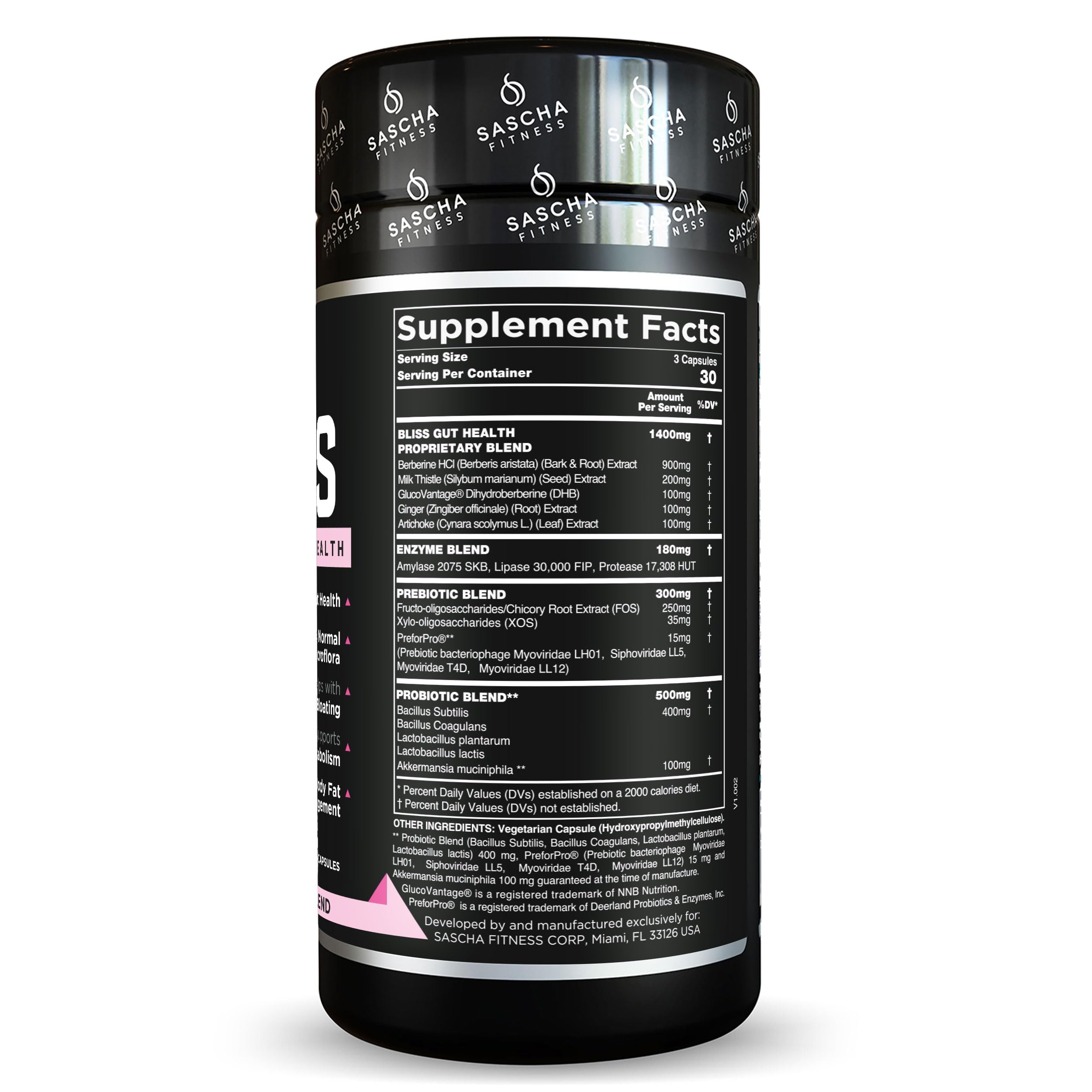 SASCHA FITNESS®️Gut and Digestive Health Support Pills | Prebiotics, Probiotics & Enzyme Blend |Berberine HCI,Gluco Vantage®|Helps with Bloating,Fat Loss, Cravings,Glucose Metabolism,30 Day Supply