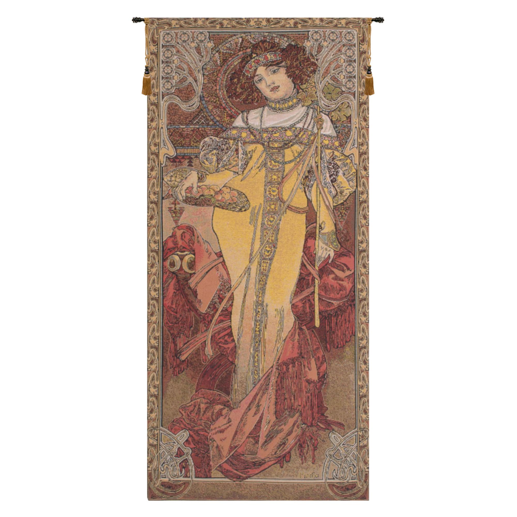Charlotte Home Furnishings Inc. Mucha Autumn Belgian Tapestry Wall Hanging 39 x 18 Inch Viscose Cotton And Polyester Blend Wall Art Perfect For Home Decor And Wall Decor By Alphonse Mucha