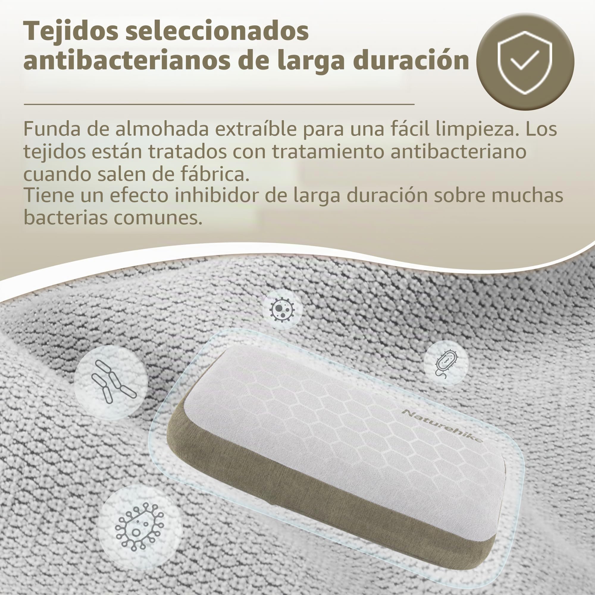 Naturehike Almohada CóModa De Espuma ViscoeláStica para El Cuello, Antibacteriana, Ayuda para Dormir, Antideslizante, Funda Lavable, NúCleo ExtraíBle, CojíN Cervical De Viaje, Almohada para AvióN