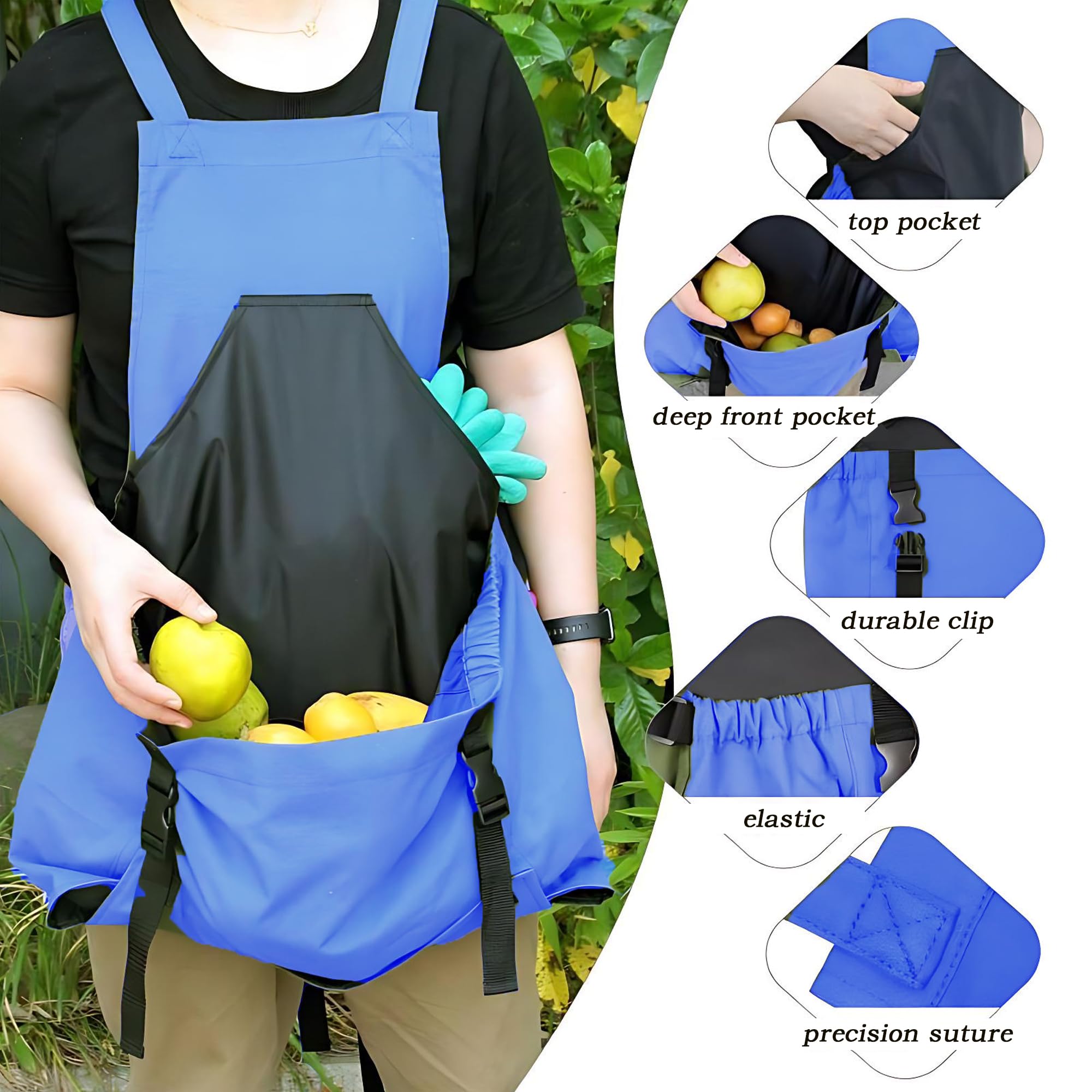 Bolsa De Recogida De Frutas Del Delantal, Azul Delantal De Jardinería, Bolsillo De Liberación Rápida Para Huerto y, Bolsa Para Recoger Frutas, Verduras, Bayas, Bolsa Para Recoger Jardín