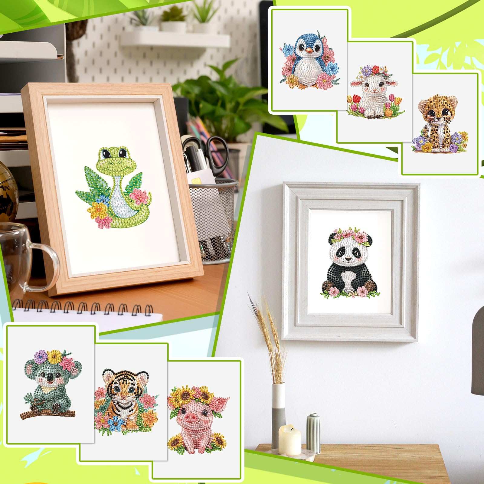 Xuhal Paquete de 30 kits de cartón de flores de acuarela para adultos, lindos animales, pintura de diamantes para principiantes, 5D, arte de gemas, pintura por diamantes, kits de manualidades