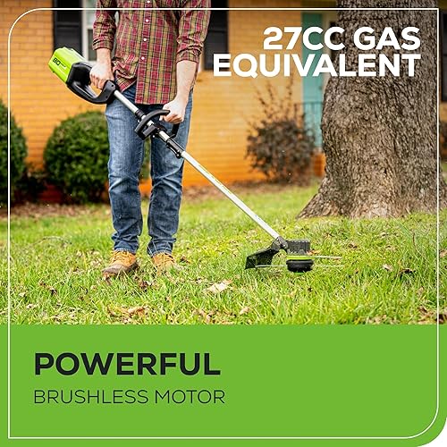 Vista 3 de Greenworks 80V 16 inch Brushless String Trimmer, 2.0Ah Battery & Rapid Charger Included, ST80L210 Plata