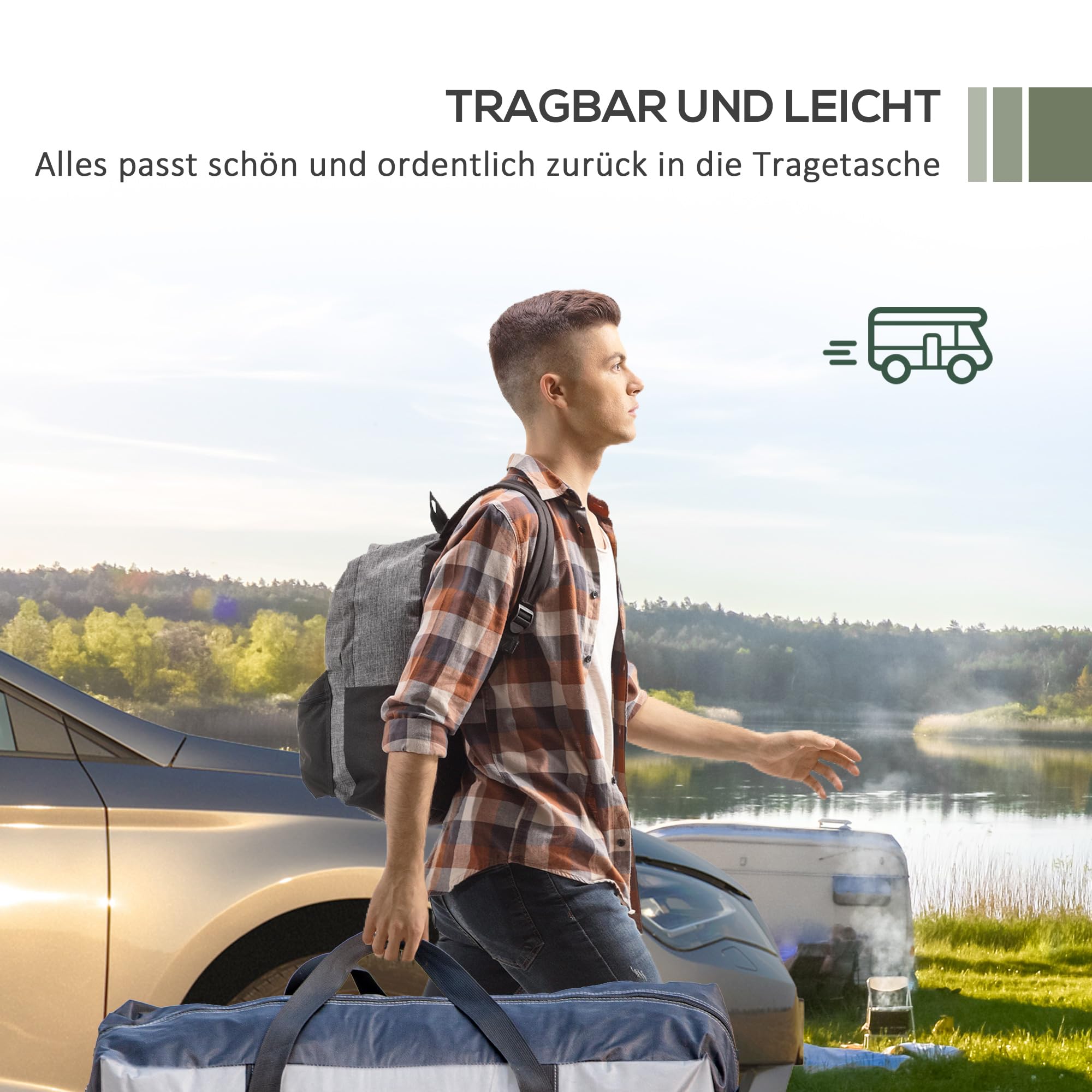 Outsunny Waterdichte Automarkise - Markistentent voor Auto, Regenbescherming, Zonnescherm, Lichtgewicht Draagbaar voor Vrachtwagen, Camper - 2,9 x 2,8 x 2 ,3-2,6 m