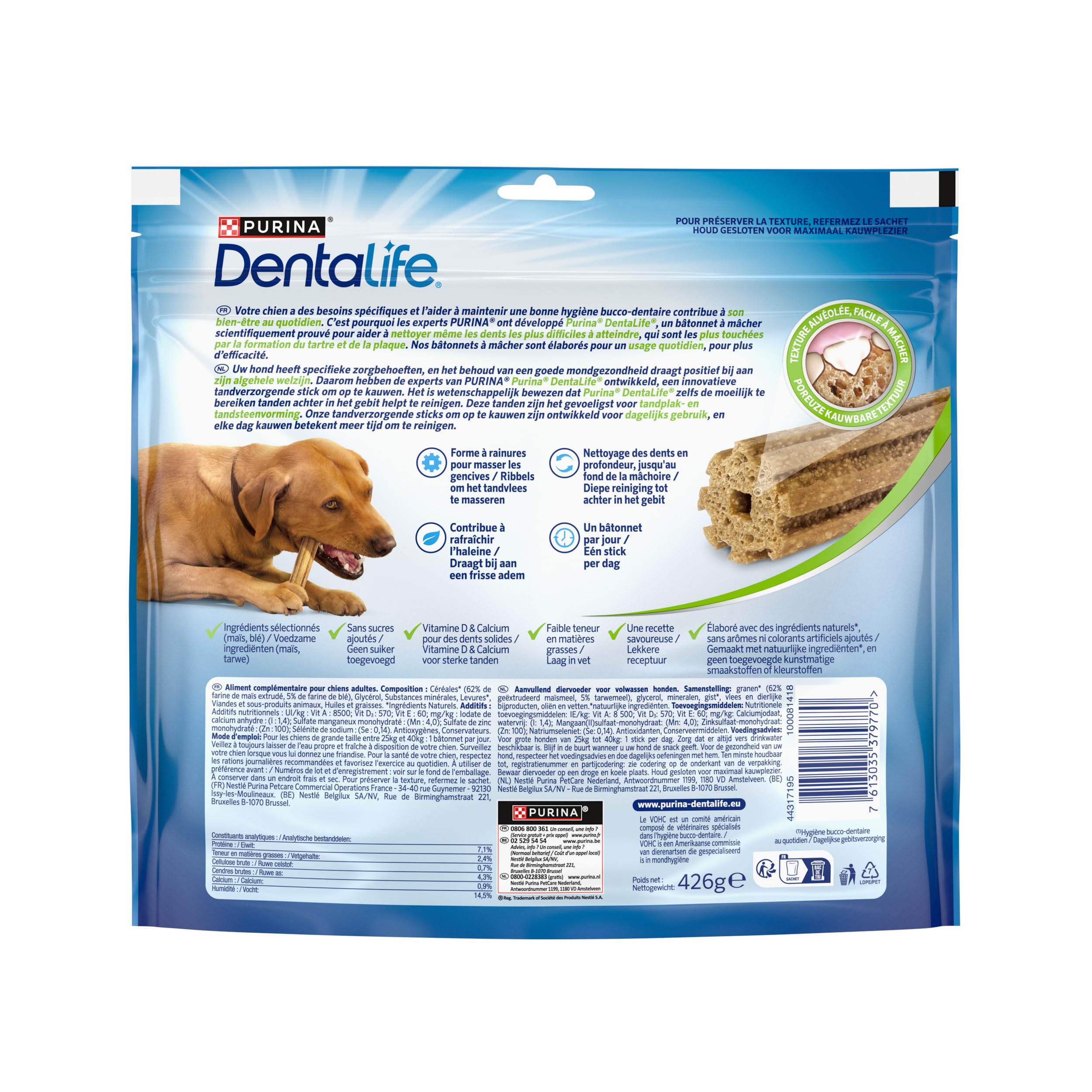 Purina DentaLife Maxi - Maxi Pack - Codzienna higiena jamy ustnej - 426 g - 12 patyczków do żucia dla dużych psów - Zestaw 5 szt