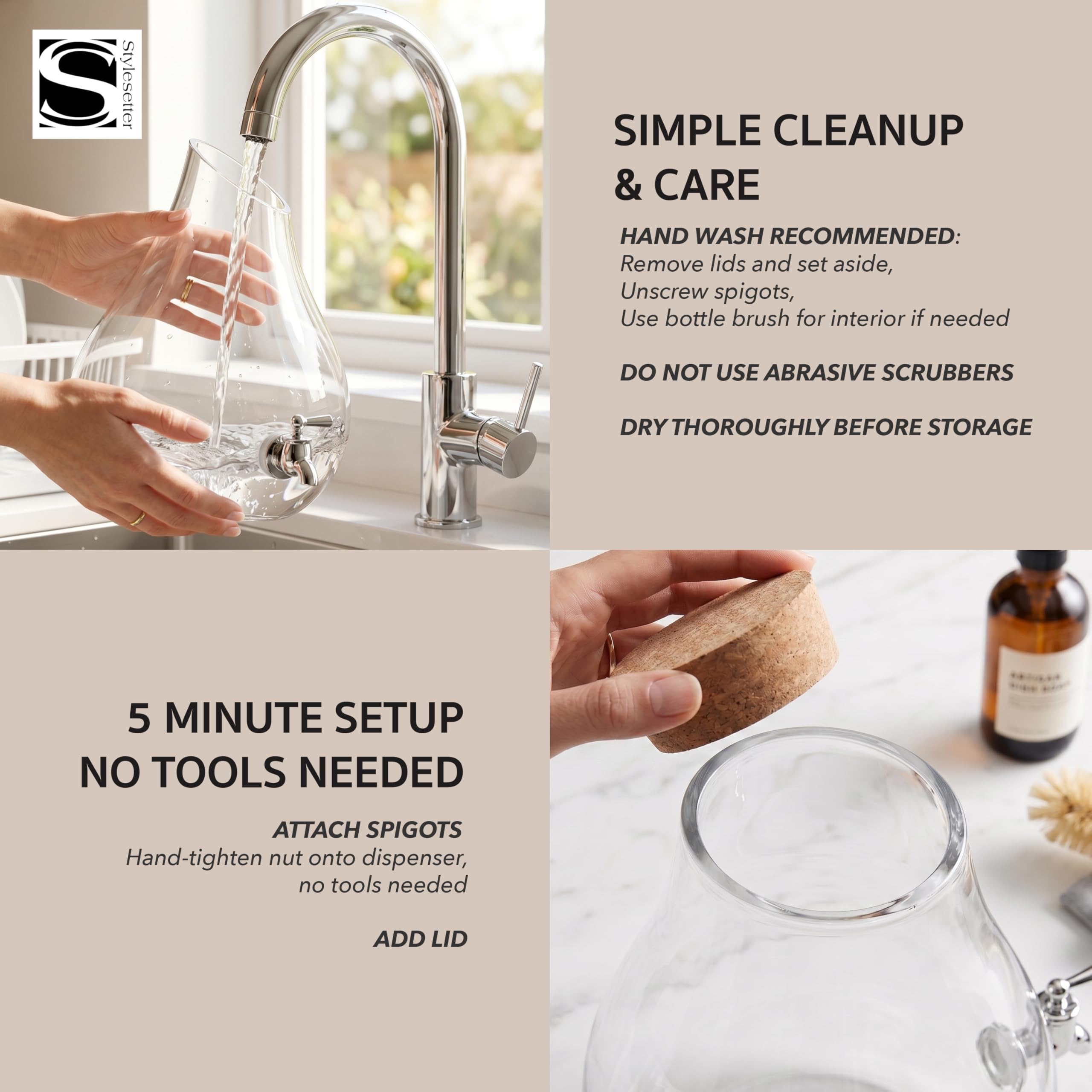 Style Setter Dispensador de bebidas frías de alta calidad con jarra de vidrio de capacidad de 2.5 galones, espiga acrílica a prueba de fugas en una hermosa caja de regalo, ideal para fiestas