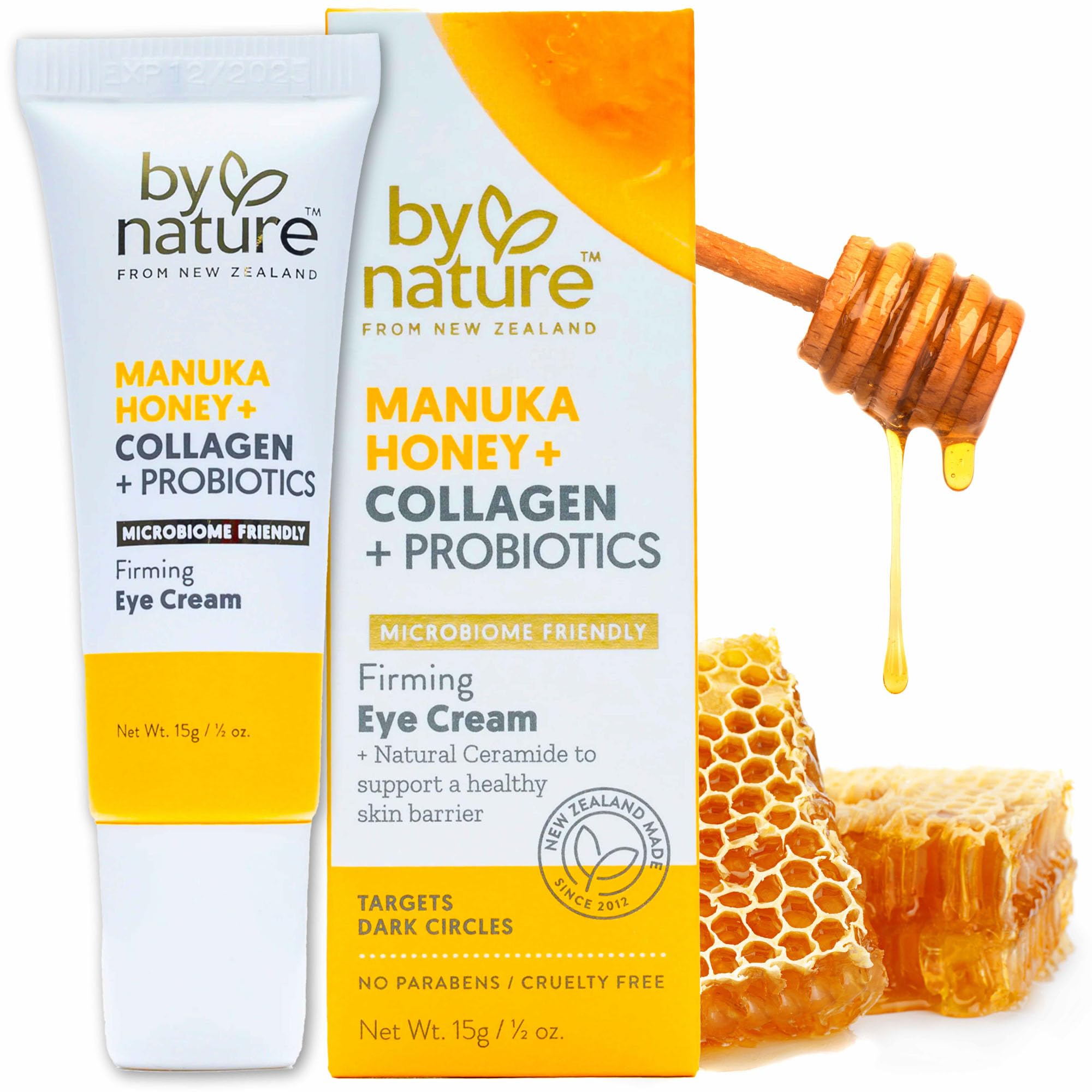 By Nature Eye Cream - Manuka Honey, Collagen, and Probiotics - Hydrating Under Eye Cream for Dark Circles - Skincare from New Zealand - .5oz