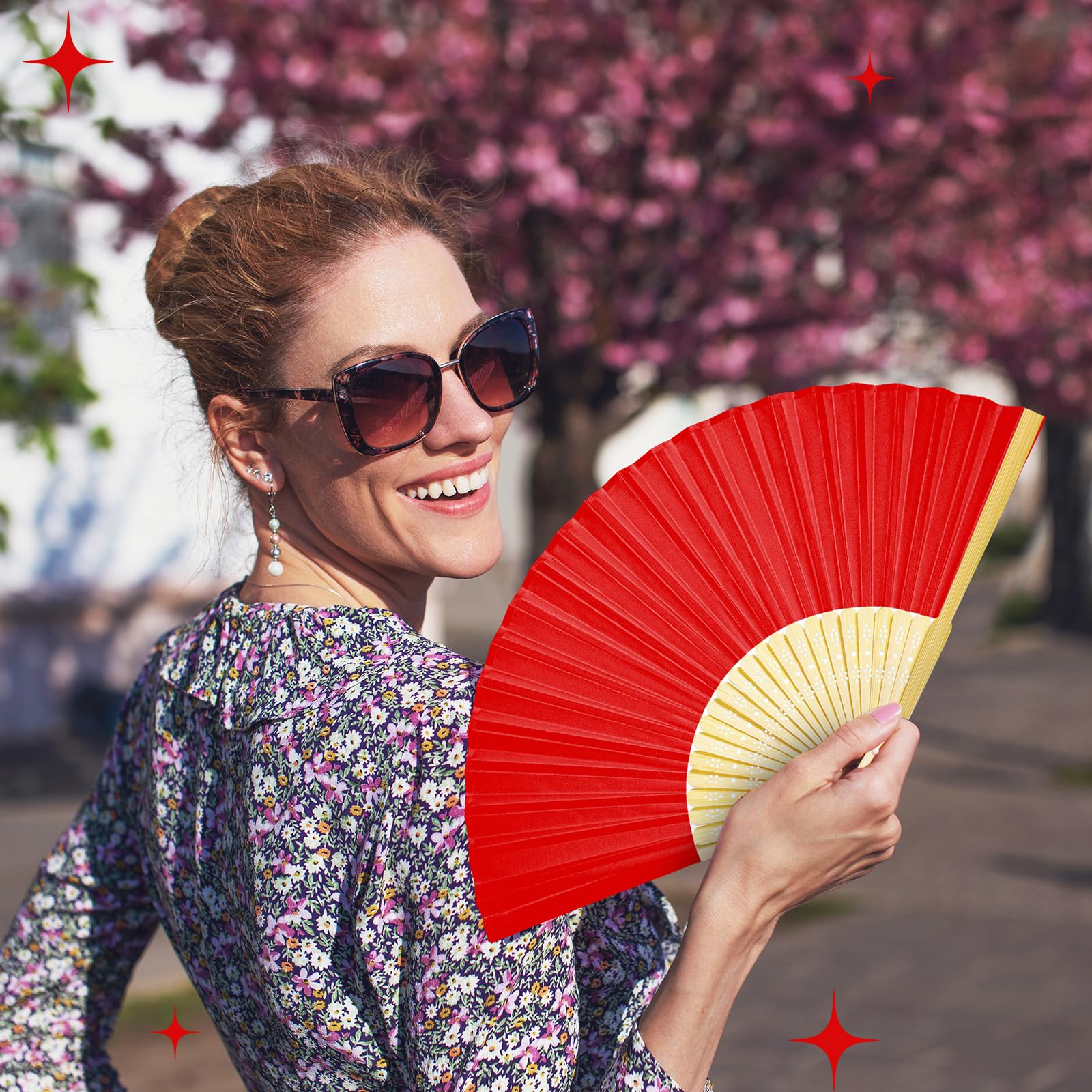 Tatuo Handfächer, Bambus-Seide, faltbar, Handfächer, Make-up-Fächer, chinesische dekorative Faltfächer, Cosplay-Dekorationen, für Männer und Frauen, Party, Festival, Performance, Rot, 80 Stück