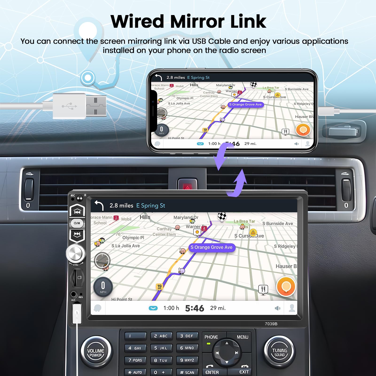Hikity 1 Din Autoradio Wired Carplay Android Auto Bluetooth, Écran Tactile 7 Pouces Poste Radio Voiture Bluetooth Mains Libres Stéréo Lien Miroir FM EQ USB/AUX/TF SWC + Mic Externe + Caméra de Recul
