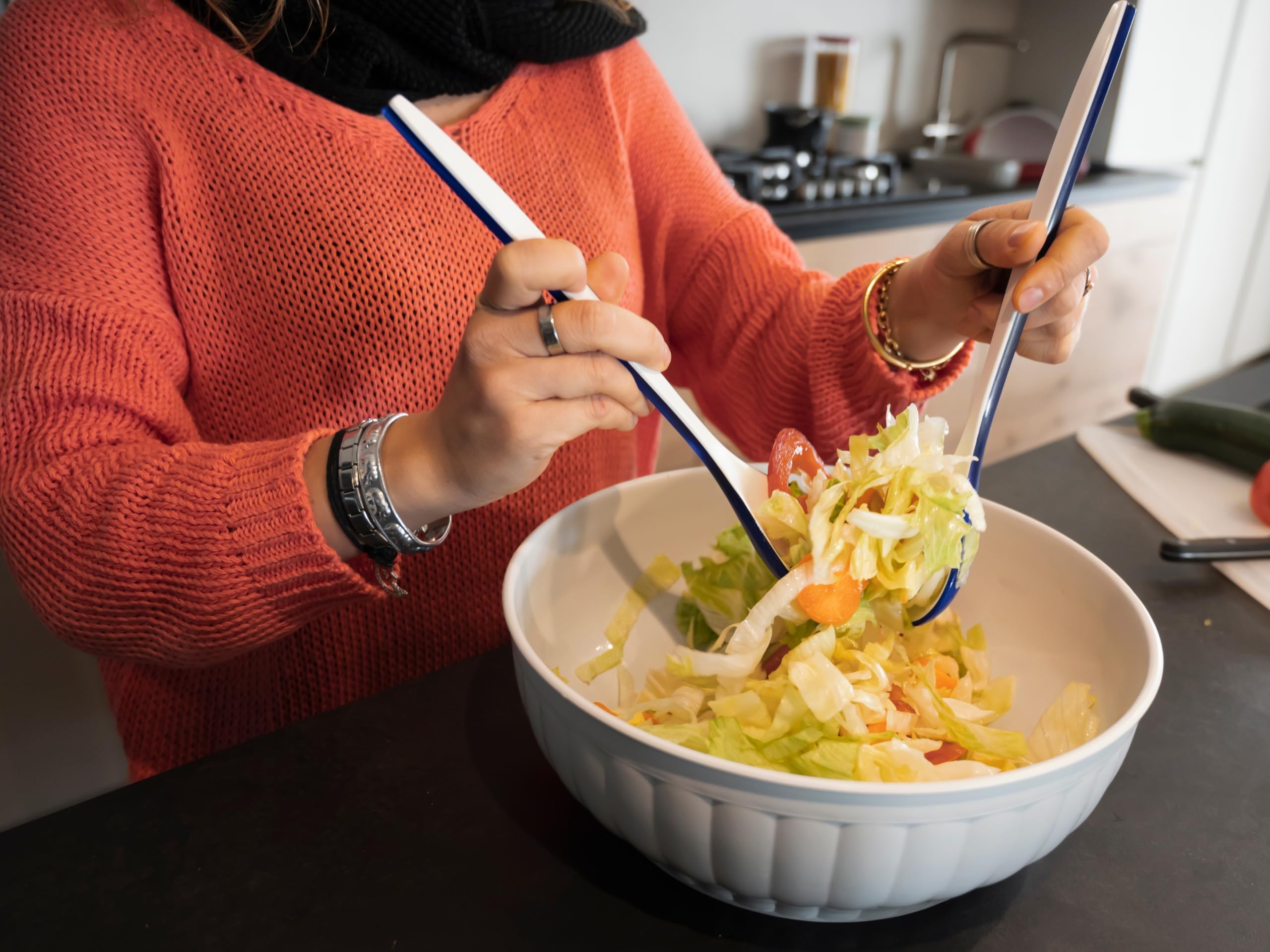 Ecoplast | Insalatiera in Plastica Costolata 12 Lt, Ciotola Cucina Bianca, ø42, Made in Italy