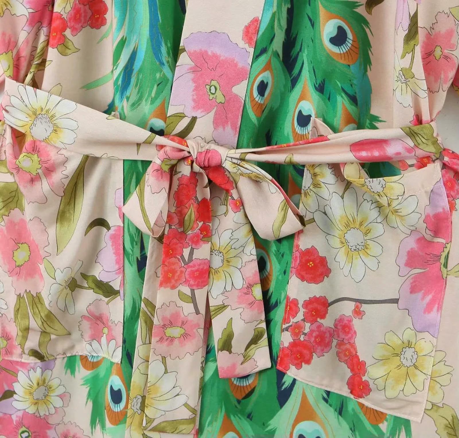 Copricostume da Spiaggia Women Weecock Floral Stampa per Pipistrello Beach Boemian Kimono Robe Ladies V Neck Summer Bikini Boho Coperie-Pavone-l