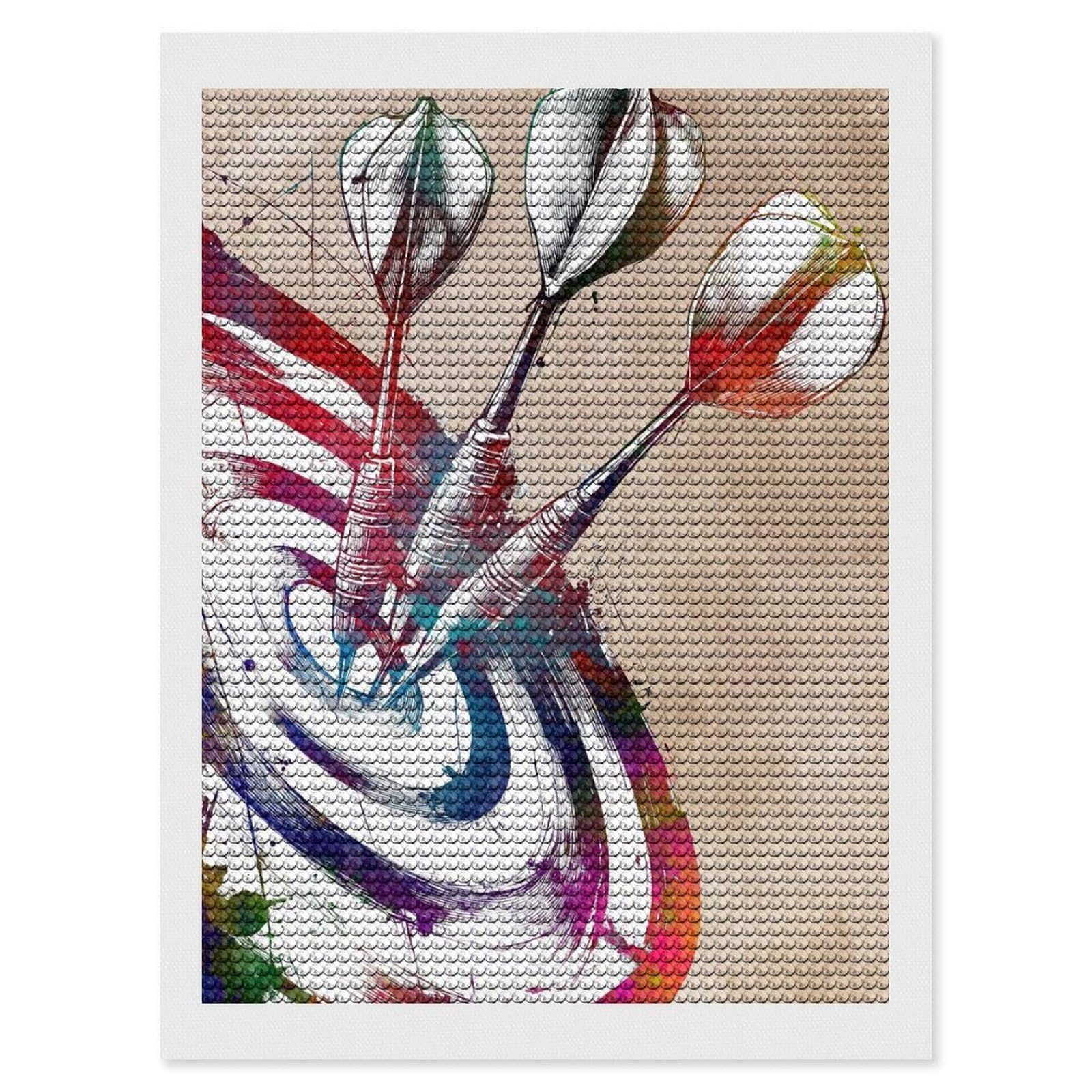 Junmoney Darts Hitting Target, Watercolor Style Diamond Art Kit 12"x16", Gift Idea, for Family Craft Time, Mindful Craft Activity, Boho Decor, Relaxing DIY Hobby