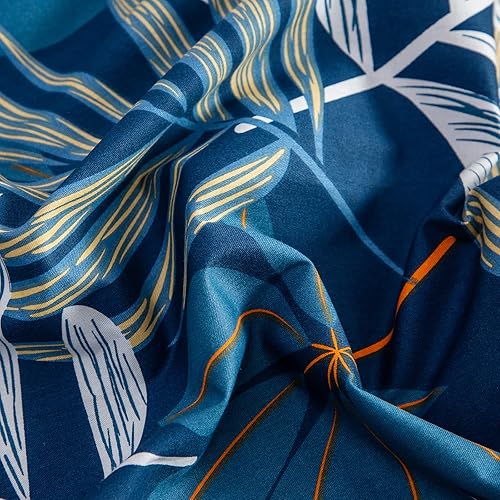 Miniatura 3 de YuHeGuoJi Juego de 2 fundas de almohada, tamaño Queen, 100 % algodón, estampado de plantas tropicales, hojas azules y blancas, con cierre de sobre,