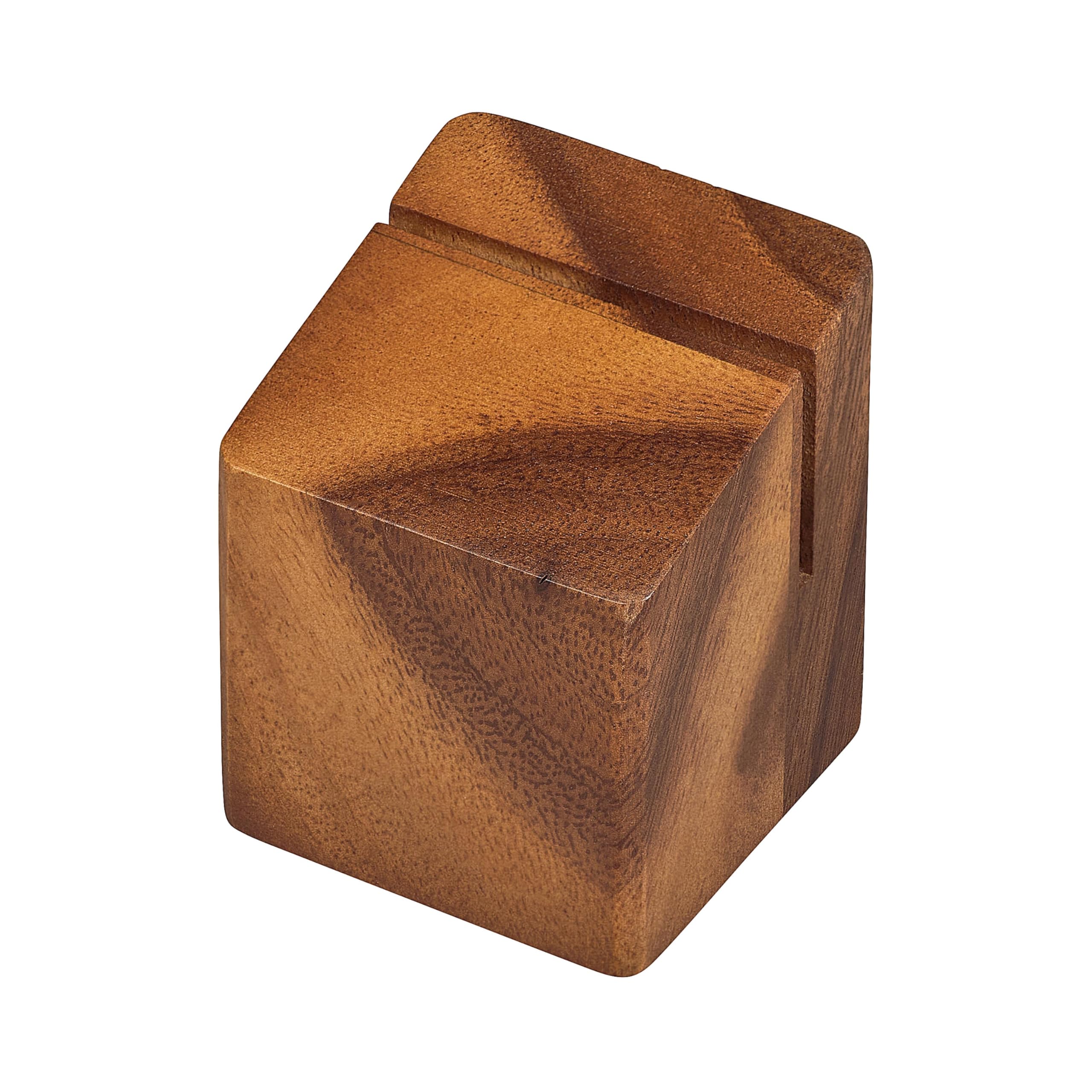 Tala Riser / Menu Holder, Lacquered Acacia Wood Display Stand for Menus, Signs, and Small Items, Rustic Countertop Riser for Home, Cafe or Restaurant use, Measures 5.5x5.5x6.6cm