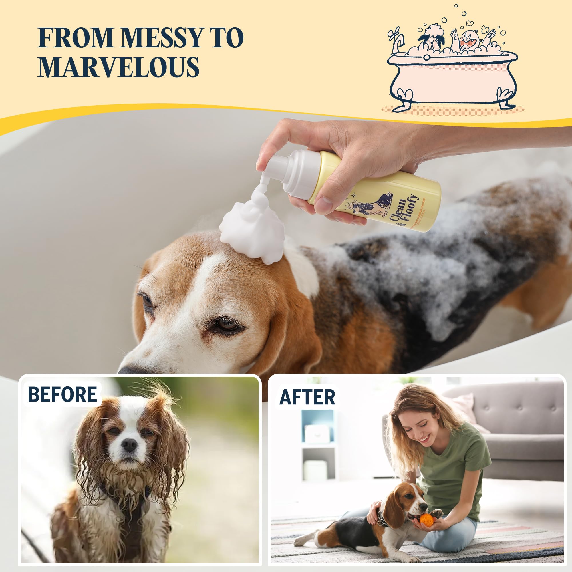 Clean and Floofy Dry Dog Shampoo with Glove – No Rinse Spray Foam, Anti-Itch, Odor Control, Moisturizing & Conditioning, Hydrating, Detangling, Sulfate-Free Waterless Pet Bath Wash for Dogs & Puppies - image 8