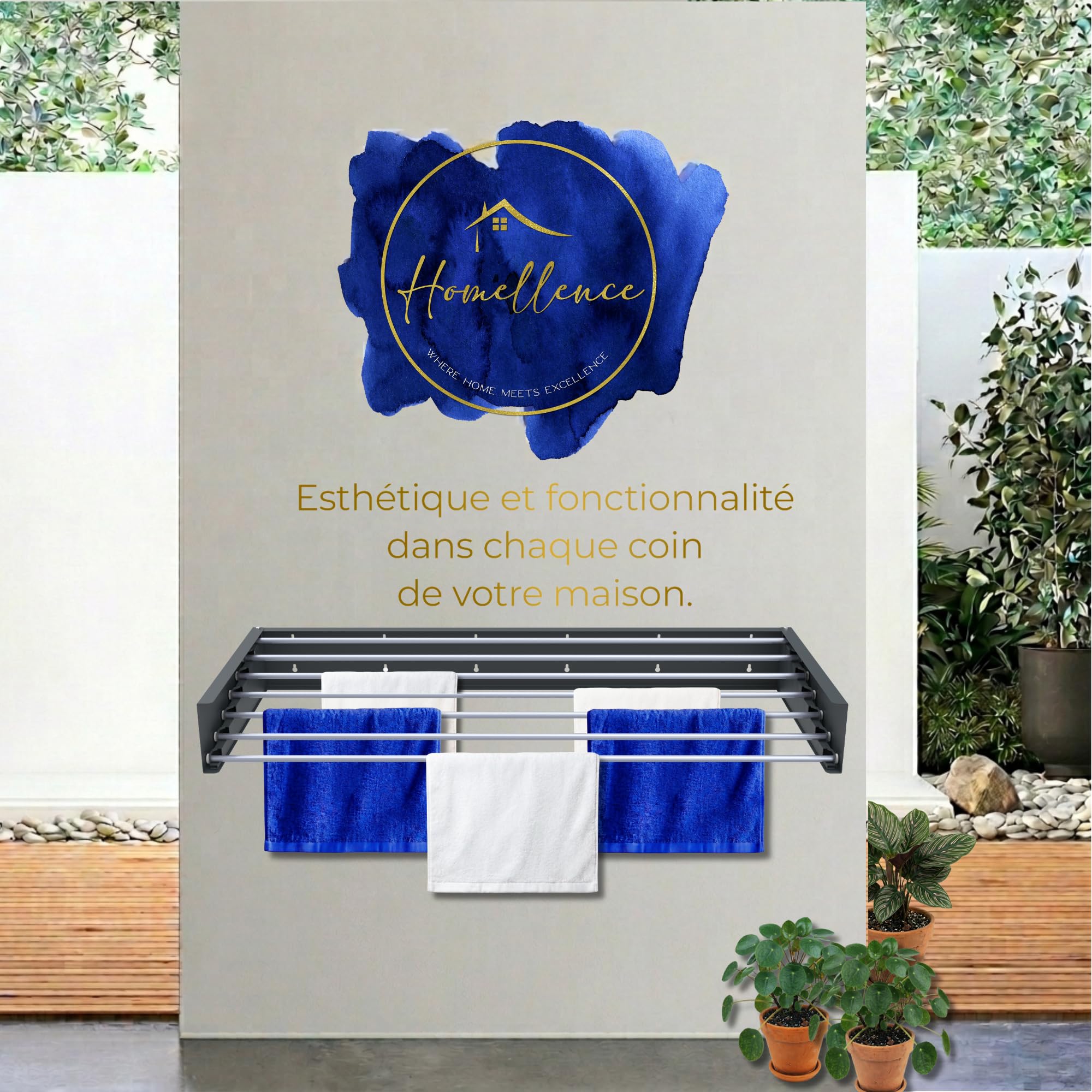 Homellence Étendoir à linge mural élégant - Étendoir mural pliant et rétractable - Étendoir mural escamotable gain de place - Étendoir mural rétractable (120 cm, Anthracite)