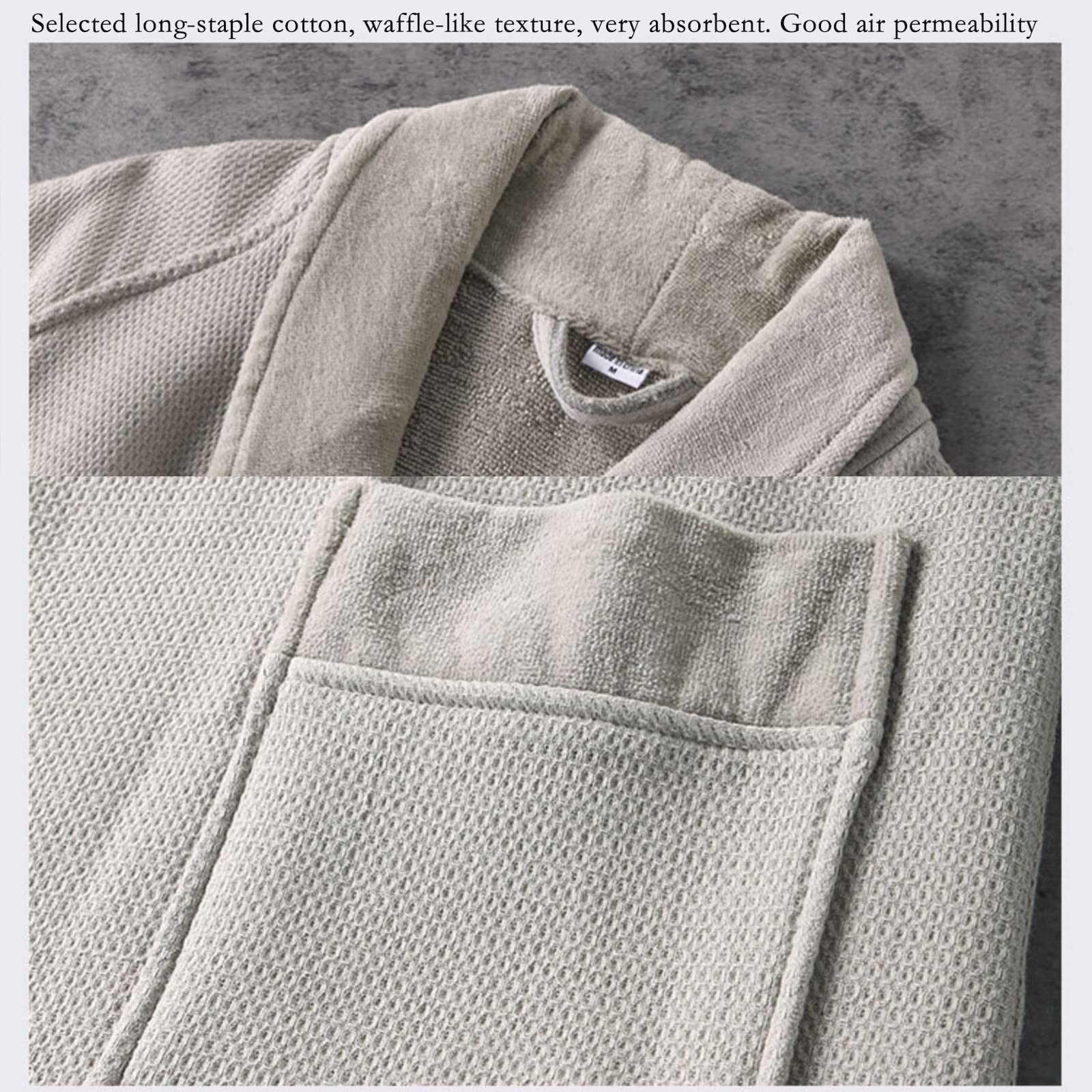 Szlafrok Unisex Męski Bawełniany Szlafrok ， Hotelowy Szlafrok Frotte ， Zewnętrzna Warstwa Waflowa, Wewnętrzna Warstwa Frotte, Szybkie Wchłanianie Wody, Brak Kłaczków (Color : Light gray, Size : XL)