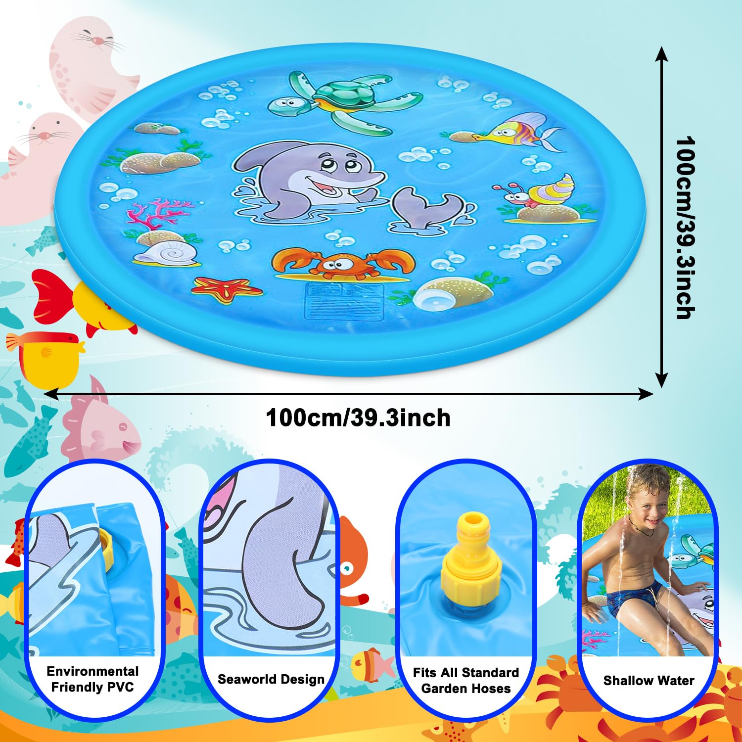 Splash Pad for Kids Round Sprinkler and Splash Water Play Mat, Dog Paddling Pool - Image 4