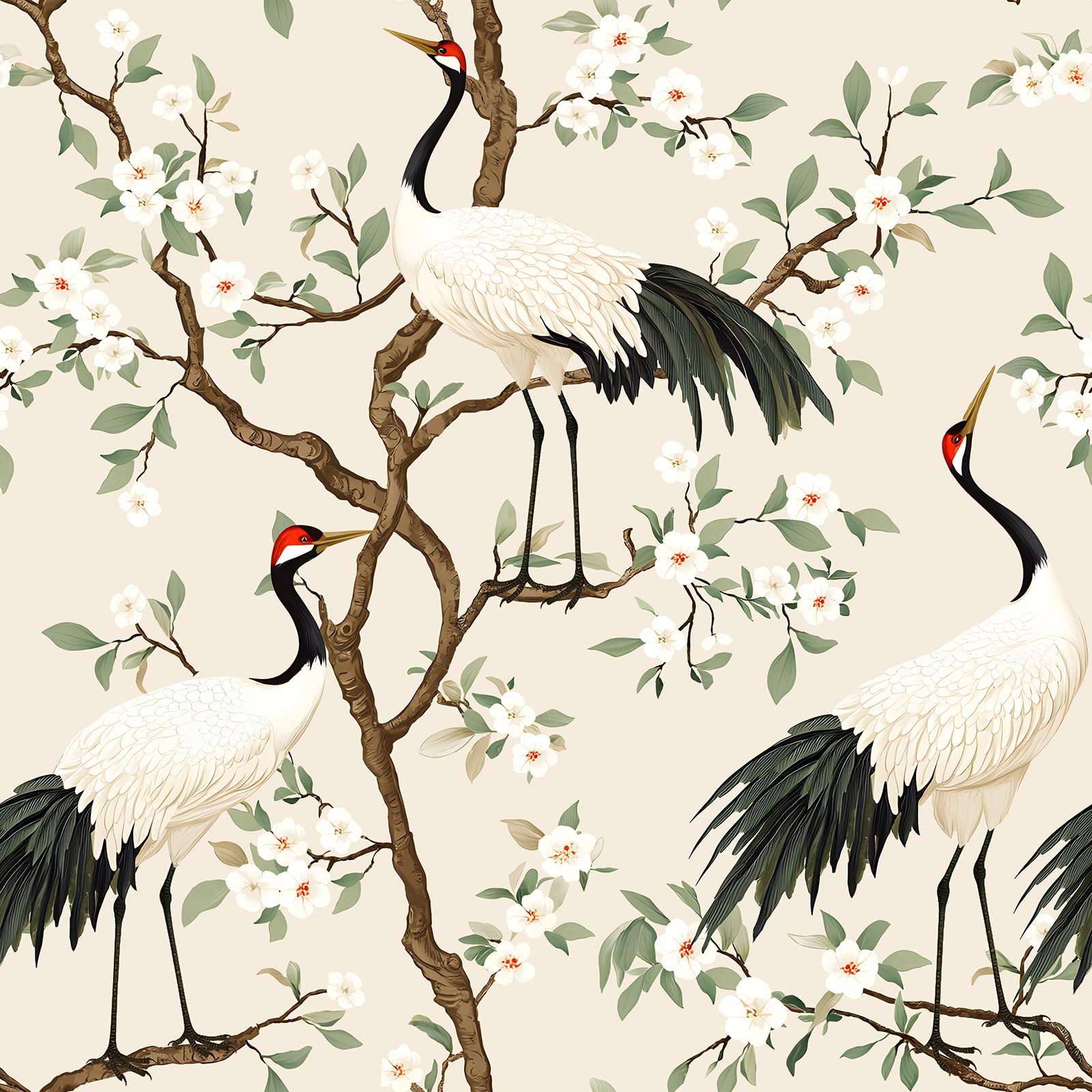 VaryPaper Chinoiserie Crane Floral Self Adhesive Wallpaper 44.5x200cm