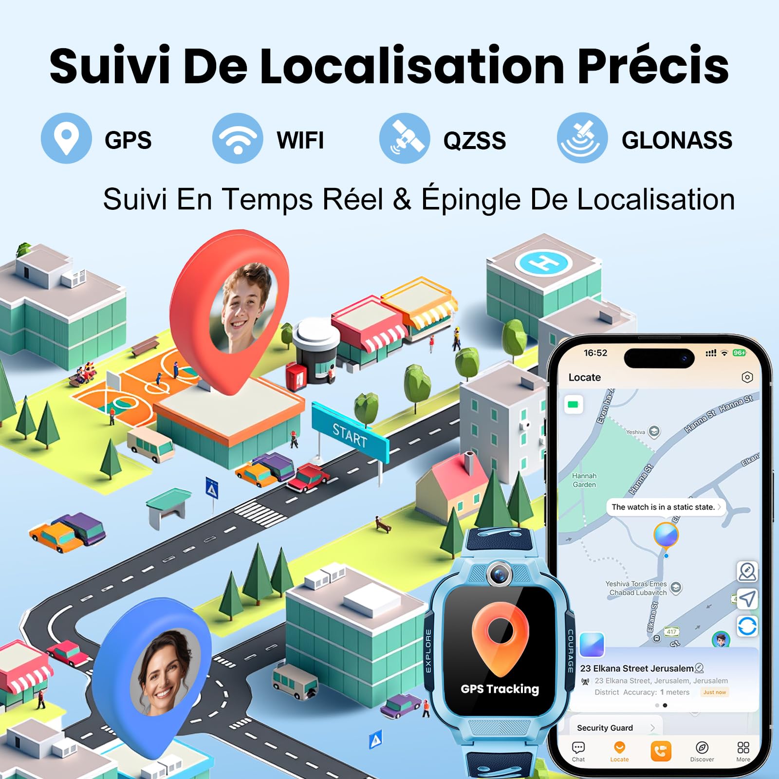 imoo Z3 Montre Connectée Enfant GPS, Montre Intelligente Enfant Carte Sim & 4G, Téléphone & Appel Vidéo, IP68 Étanche, SOS, Podometre, Mode Classe-Smartwatch Enfant Cadeau Fille Garçon - Bleu