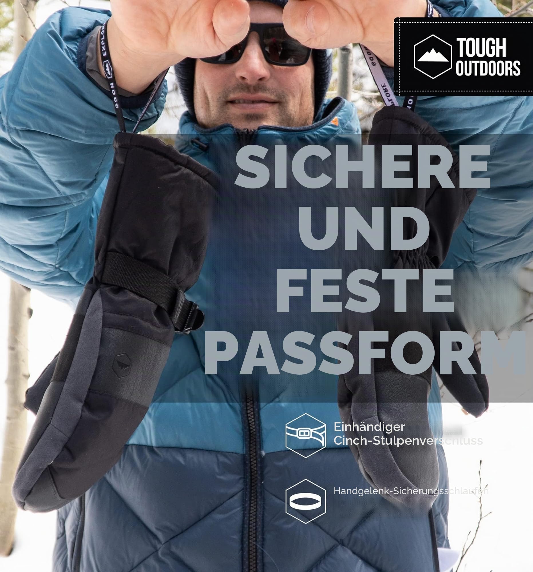 Tough Outdoors Ski-Fäustlinge für Erwachsene, wasserdichte Winterhandschuhe für Herren und Damen, Thermo-Fleece-Futter für kaltes Wetter