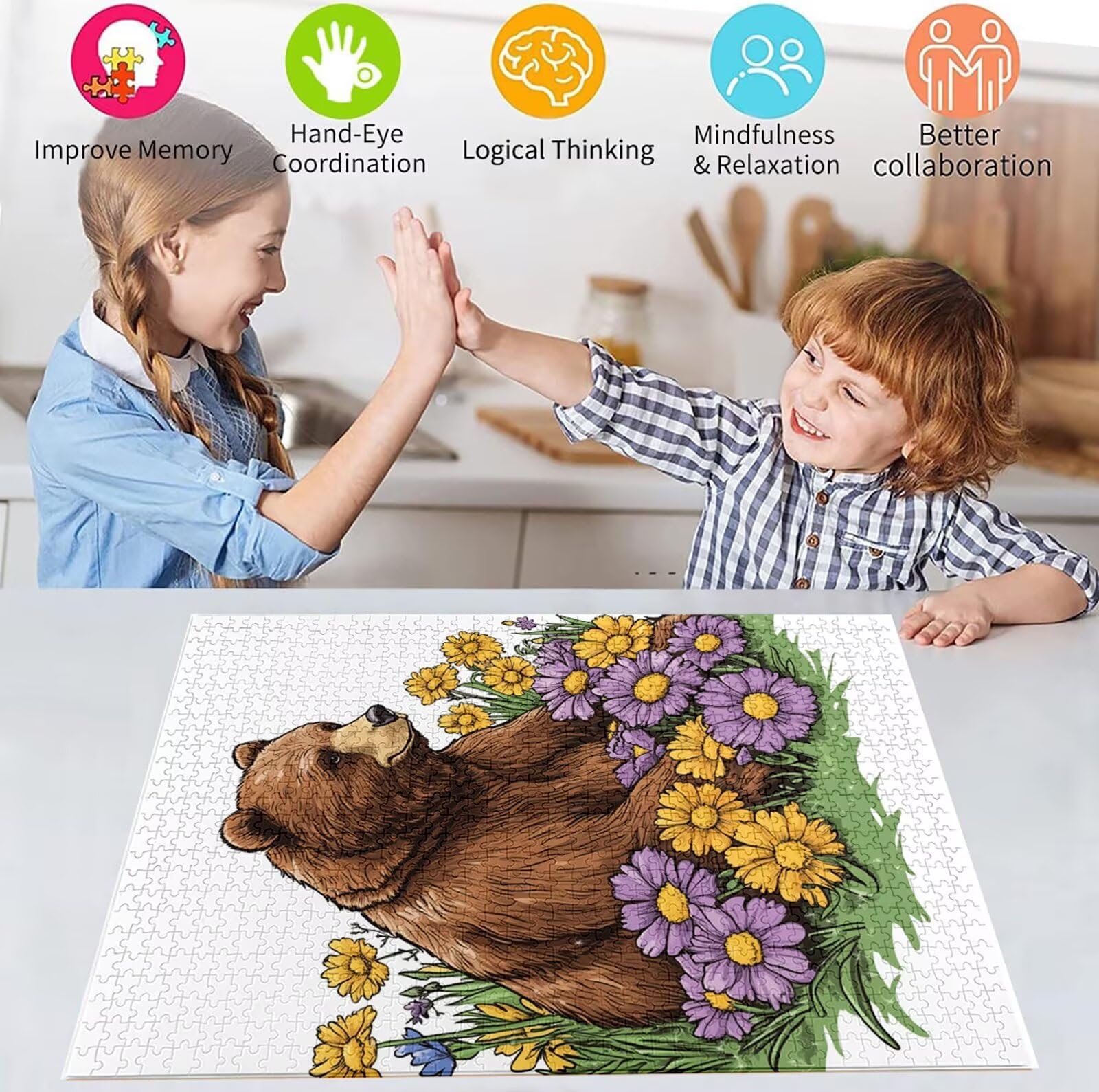 Puzzle 5000 Pezzi, 3 4 5 Anni Puzzle Fiore 6 7 8 Anni Giochi Educativi Sostenibili Con Motivi Per Adulti Da Gioco in Legno Di Alta Qualità Jigsaw Orso per Gioco Familiare, 2026 Regalo Natale H-1205