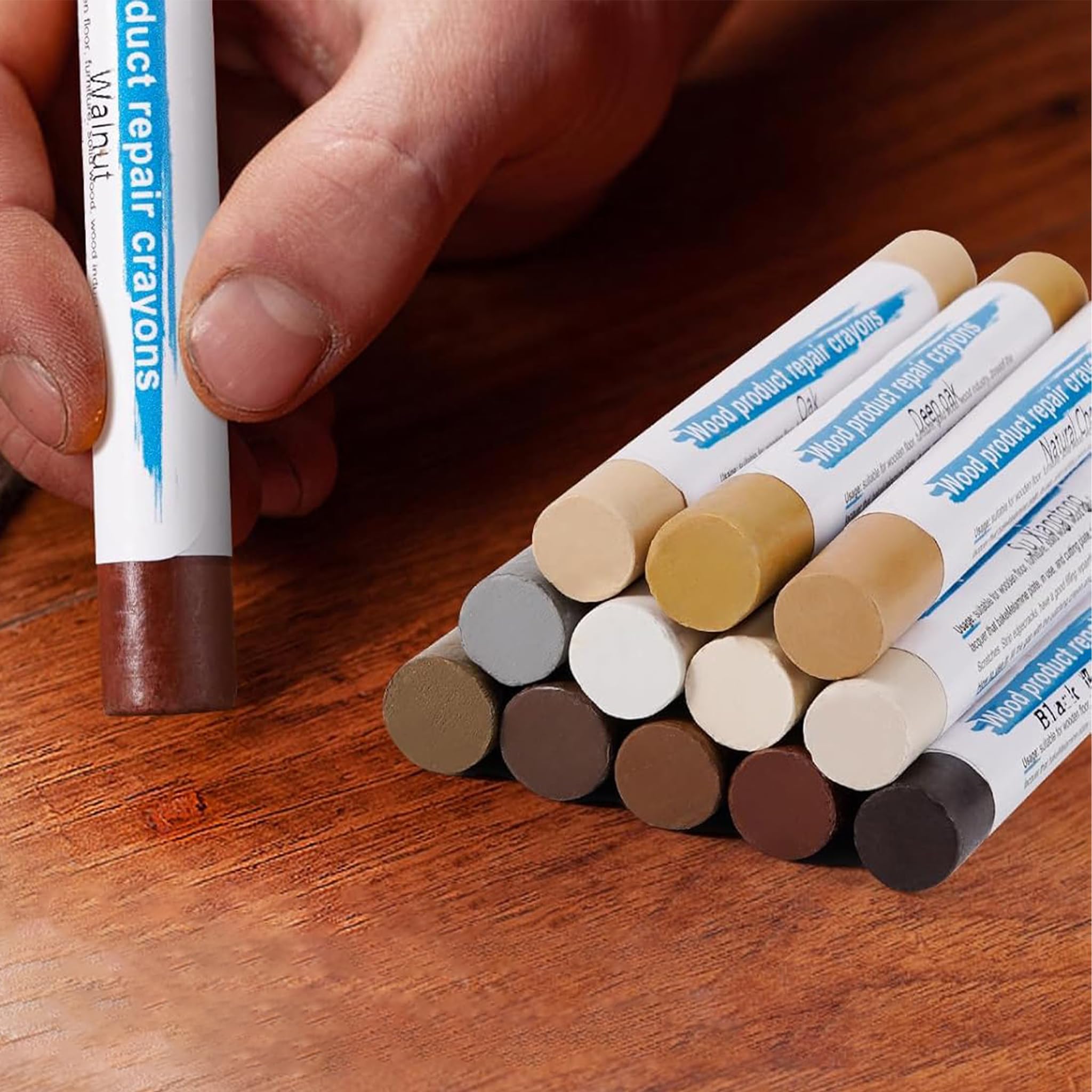 Kit di Riparazione Laminate 13 Pezzi, Kit di Riparazione parquet e Vinile con Stucco per Legno e Penna in Cera Dura Calda per Riparare i Danni ai Pavimenti in Legno