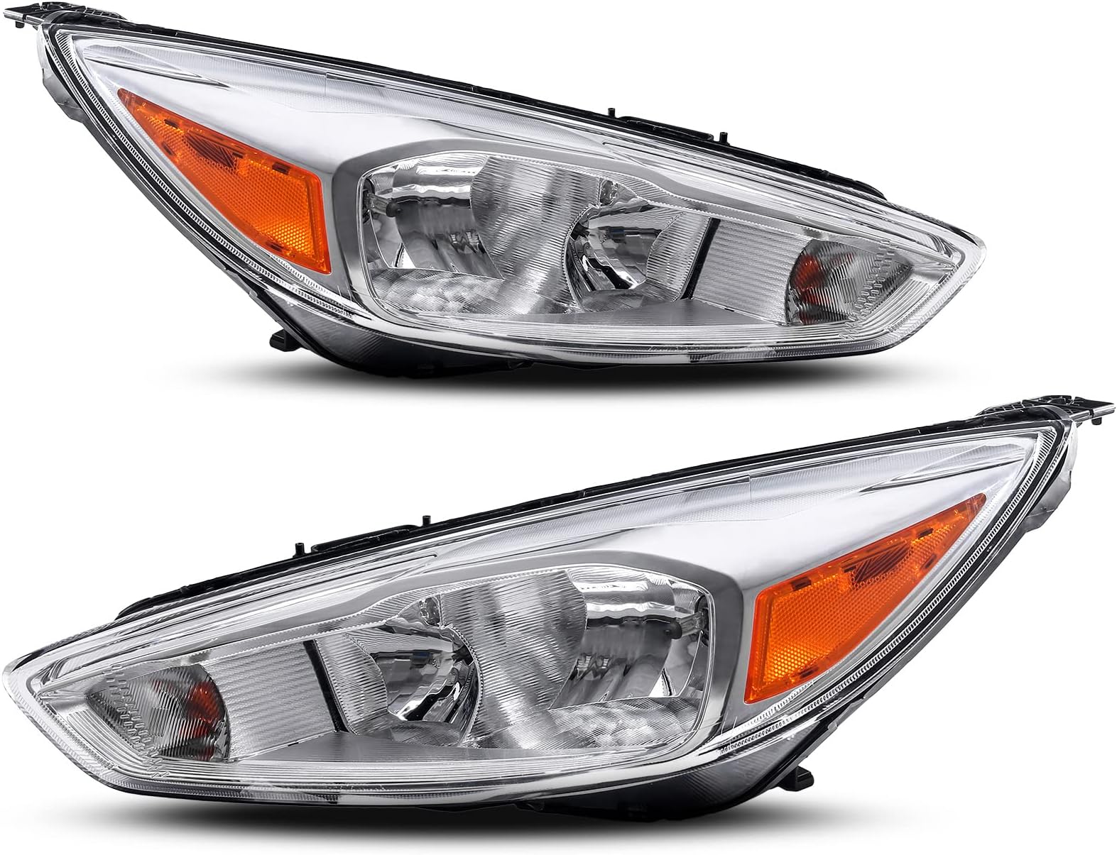 APSVE OE Style Headlight Headlamp Compatible with 2015 2016 2017 2018 Ford Focus 3rd Gen Chrome Housing Trim (Halogen Type)