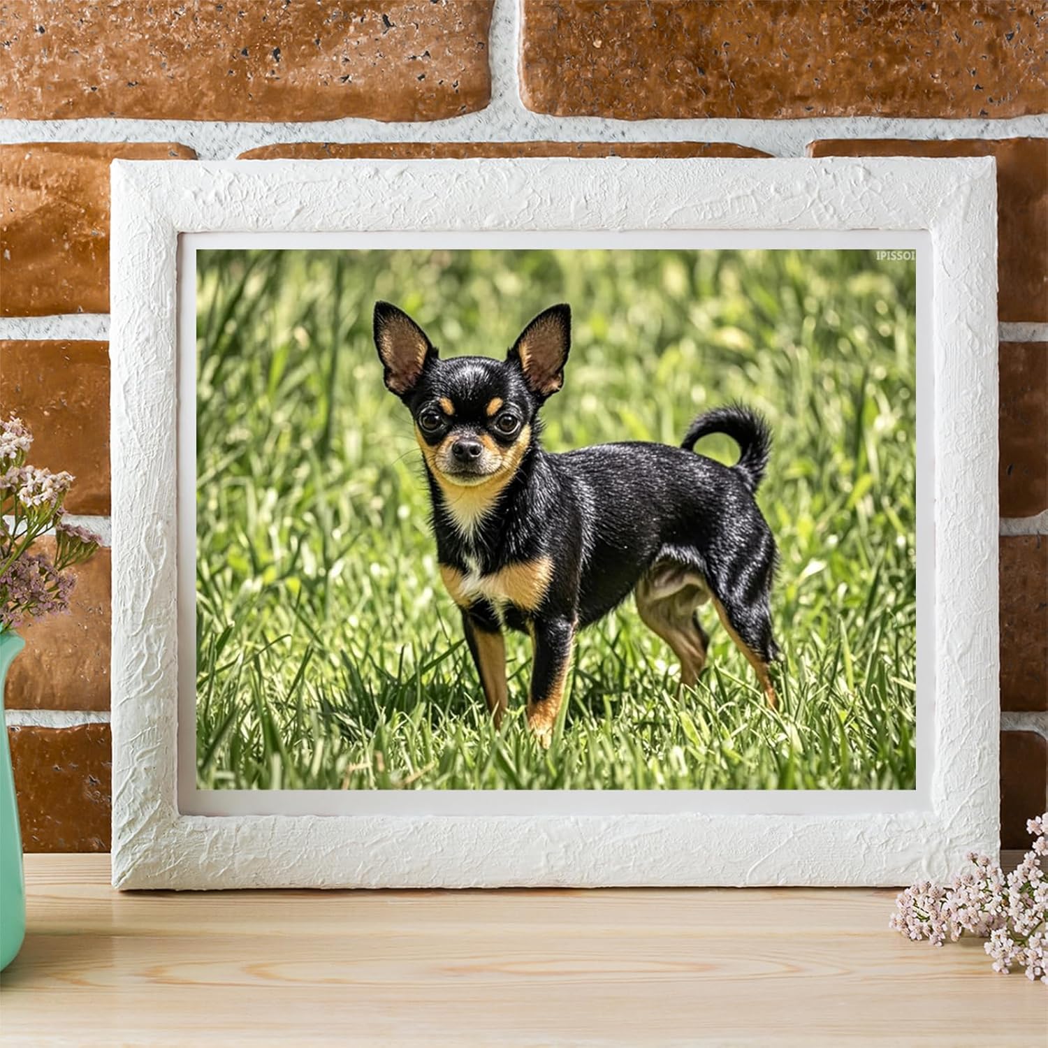 IPISSOI 5D Diamond Painting Black Chihuahua Diamond Art DIY Kits Full Round Drill Rhinestones by Number Embroidery Arts and Crafts for Living Room Bedroom Home Wall Decor 12x16 inch