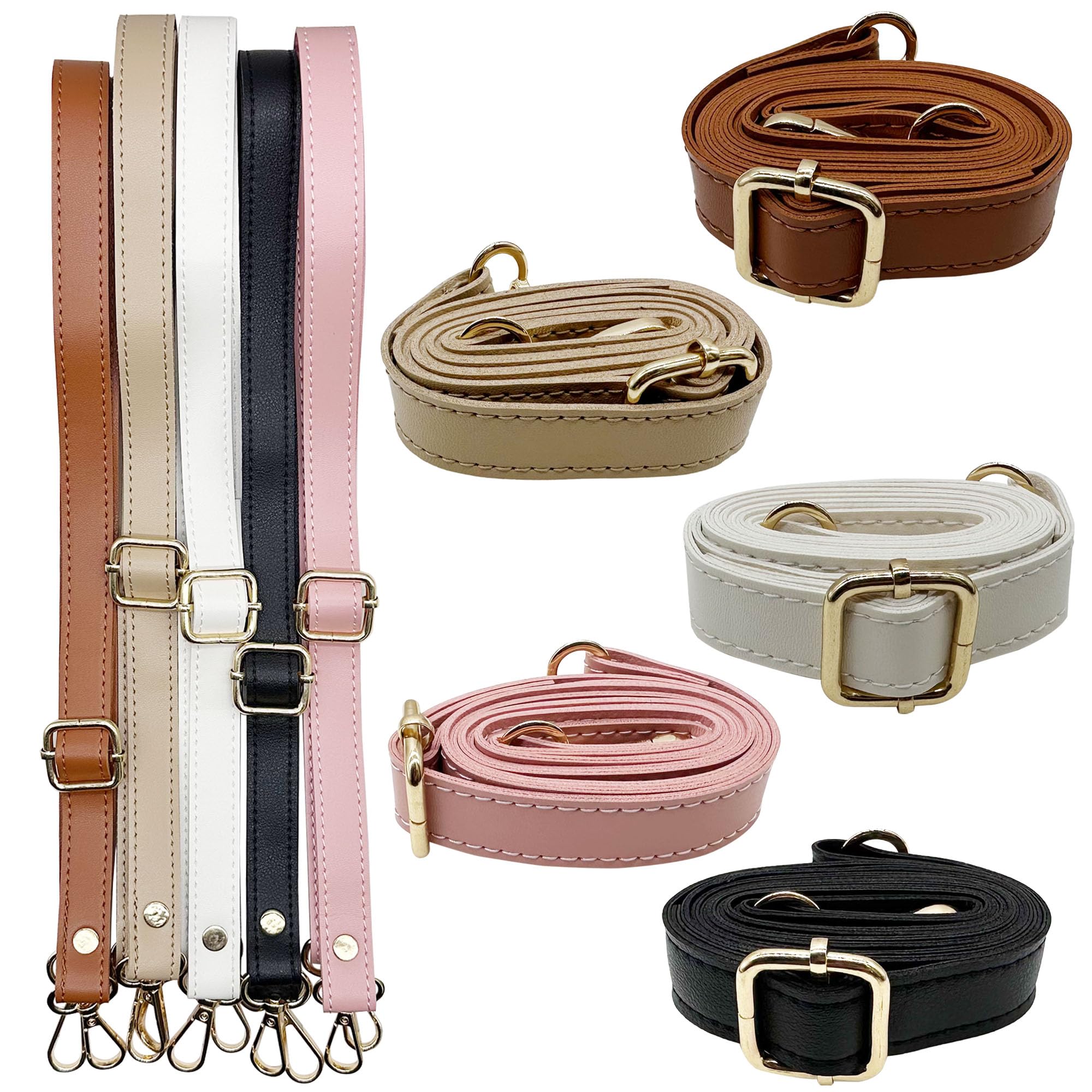 JMZLLRX 5 PCS Replacement Leather Bag Handles, 5 Color Adjustable Purse Strap Handbags Shoulder Replacement Handbag Shoulder Bag for DIY Purse Making Handmade Bag — image 1