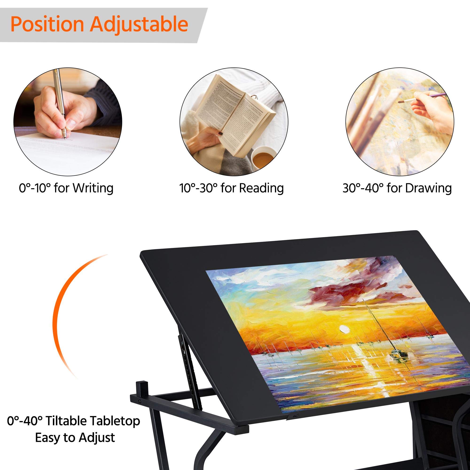 Topeakmart Height Adjustable Drafting Table Art Craft Desk Work Station Hobby Design Studio Tiltable Tabletop Drawing Desk with Stool & Storage Drawers product thumbnail 7