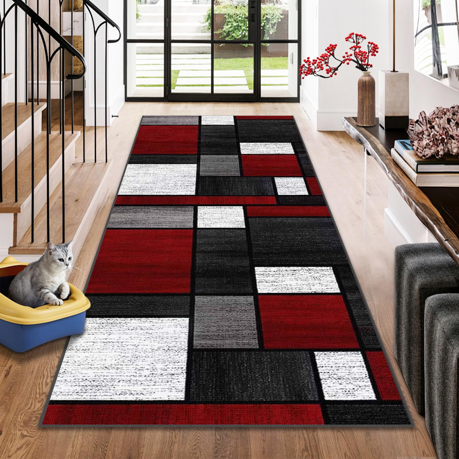 Extra Long Runner Rugs for Hallway Non Slip Carpet Absorbent Runner Rug Carpet Runners for Kitchen Hallway Runner Kitchen Rug Entrance Large Stair Runner Rug Machine Washable Door Mat 80 x 300 cm