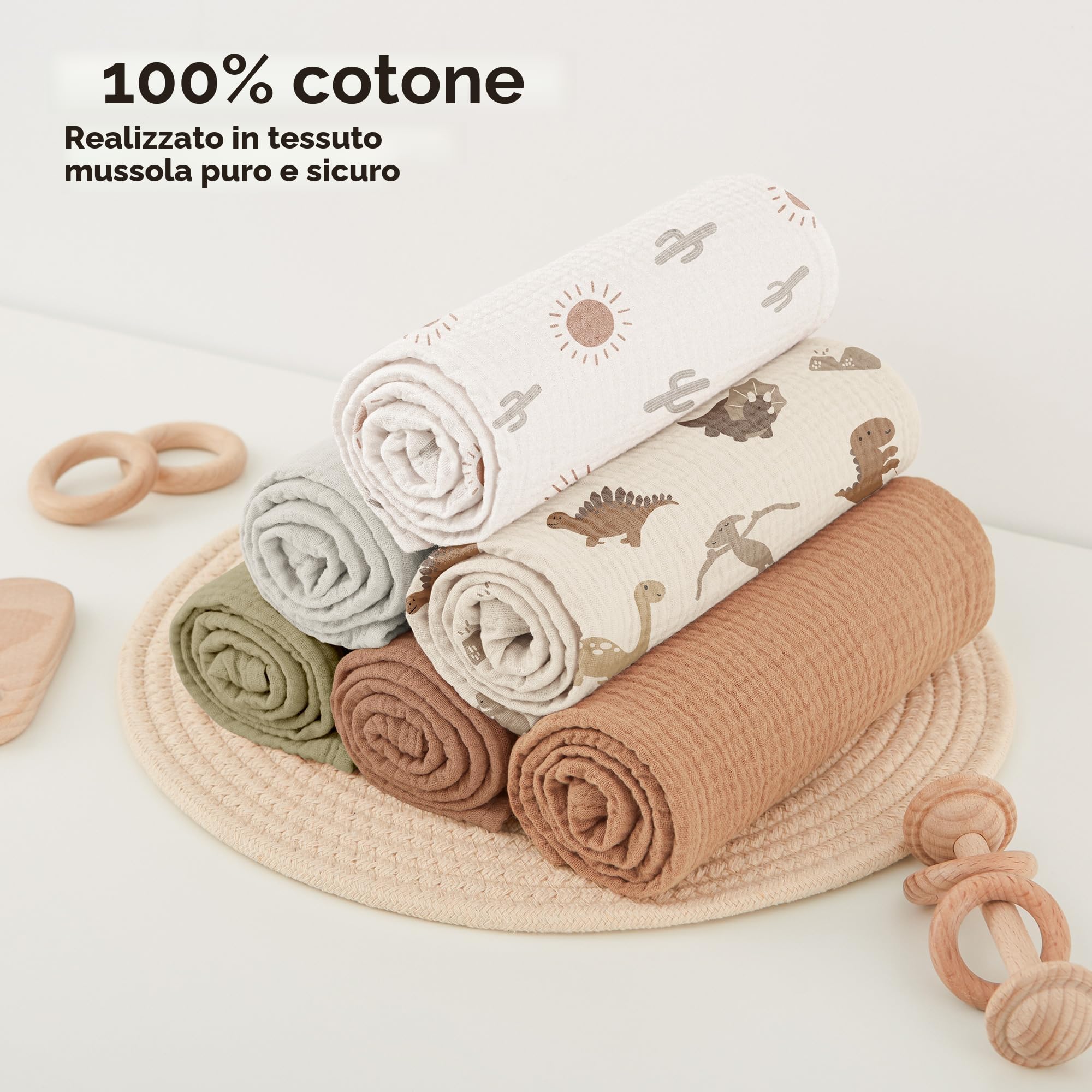 bearmoss Bambino in Mussola Per Neonati Set 6 Pezzi,100% cotone Super Morbido Assorbente in Mussola A Grana Per Neonati Per Bambine E Ragazzi 60x60CM (Sole marrone)