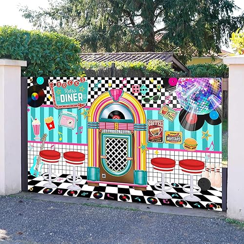 Miniatura 7 de Avezano Telón de fondo retro de los años 50, decoración clásica de los años 50, decoración clásica de los años 50, decoración de fiesta de Sock Hop